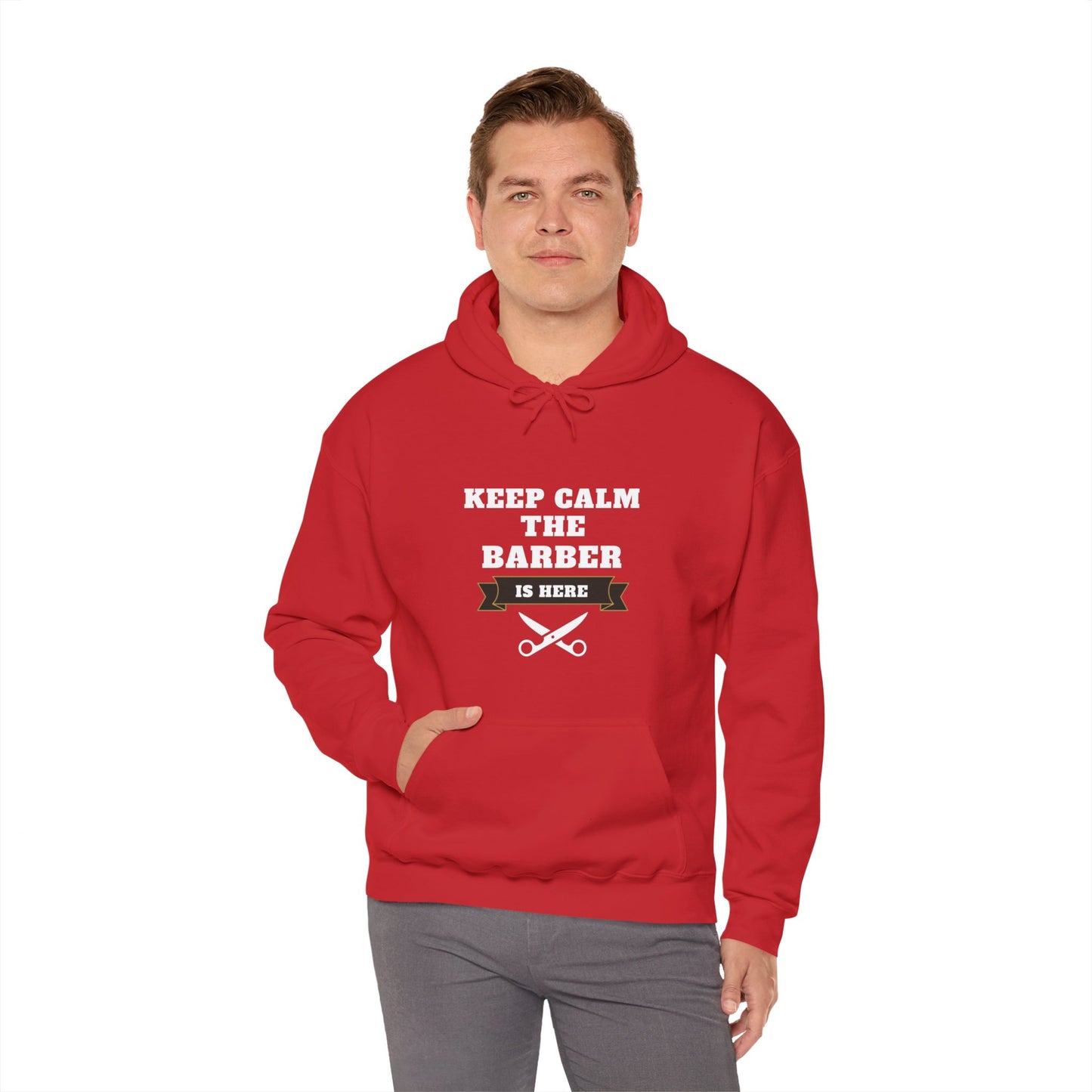 Barber/ Keep Calm The Barber Is Here Unisex Heavy Blend™ Hooded Sweatshirt