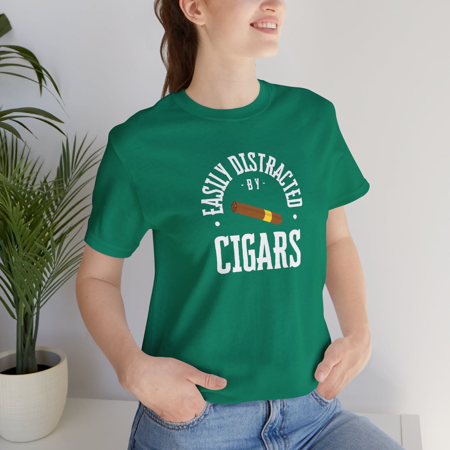 Cigar/ Easily Distracted By Cigars Unisex Jersey Short Sleeve Tee