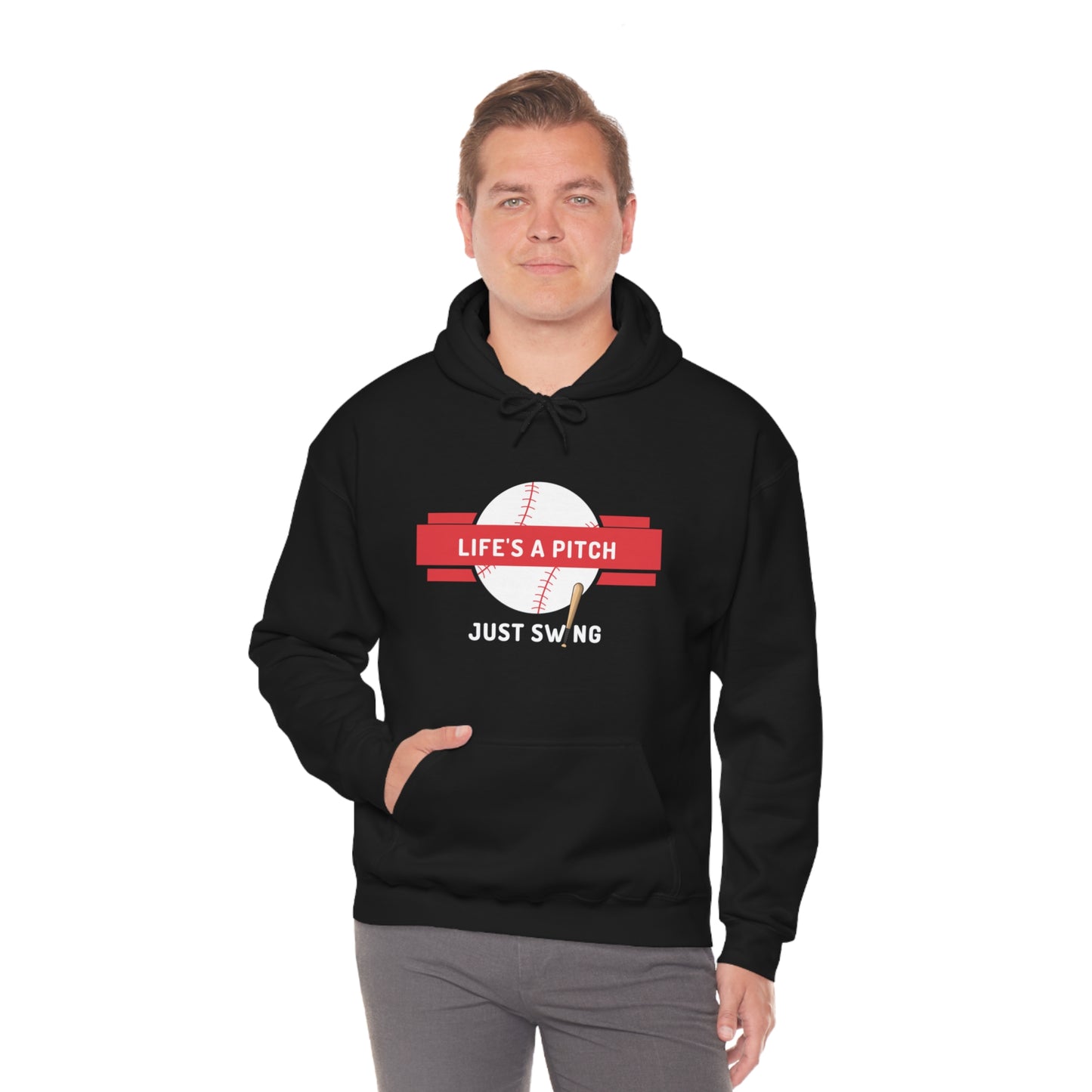 Life’s a Pitch Just Swing Unisex Heavy Blend™ Hooded Sweatshirt