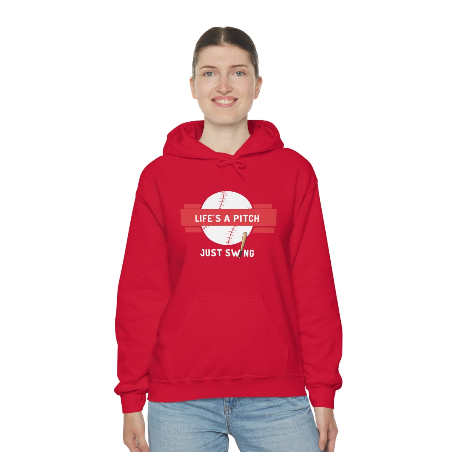 Life’s a Pitch Just Swing Unisex Heavy Blend™ Hooded Sweatshirt