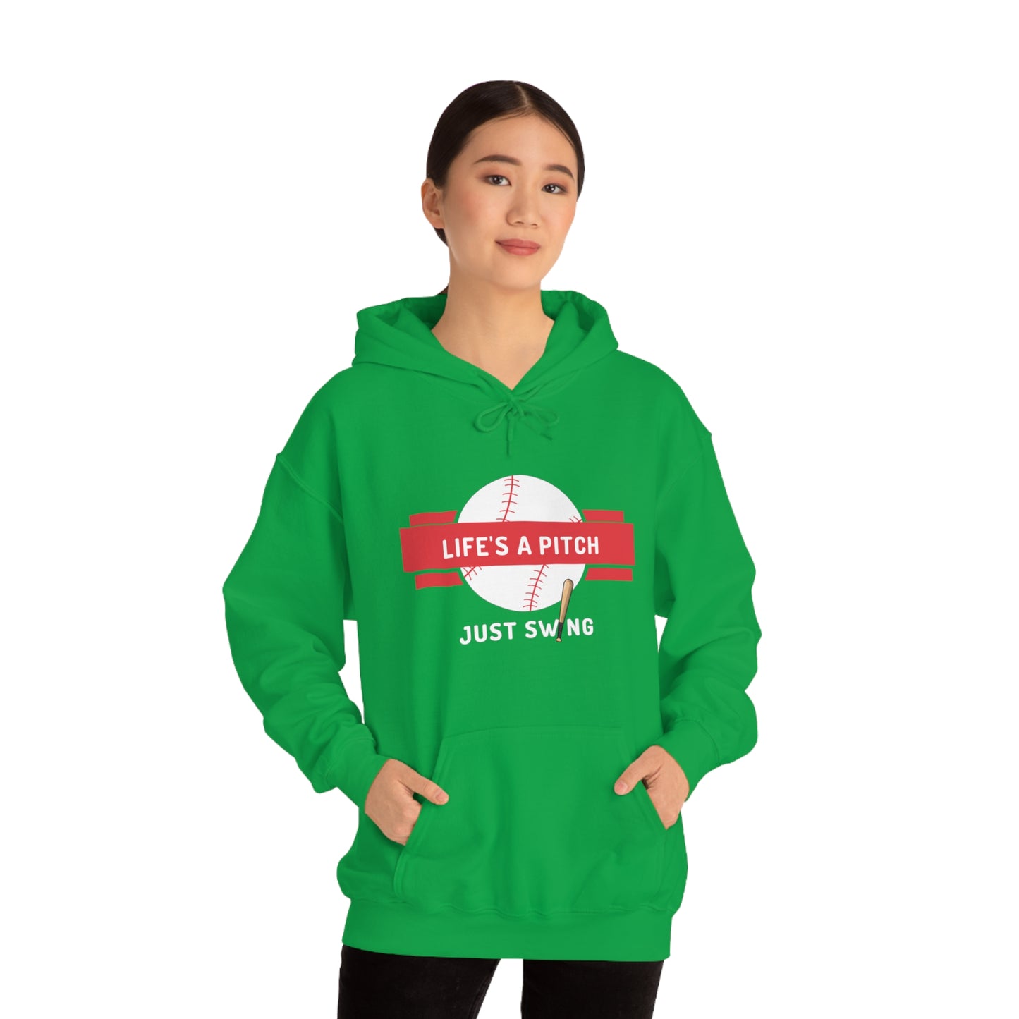 Life’s a Pitch Just Swing Unisex Heavy Blend™ Hooded Sweatshirt