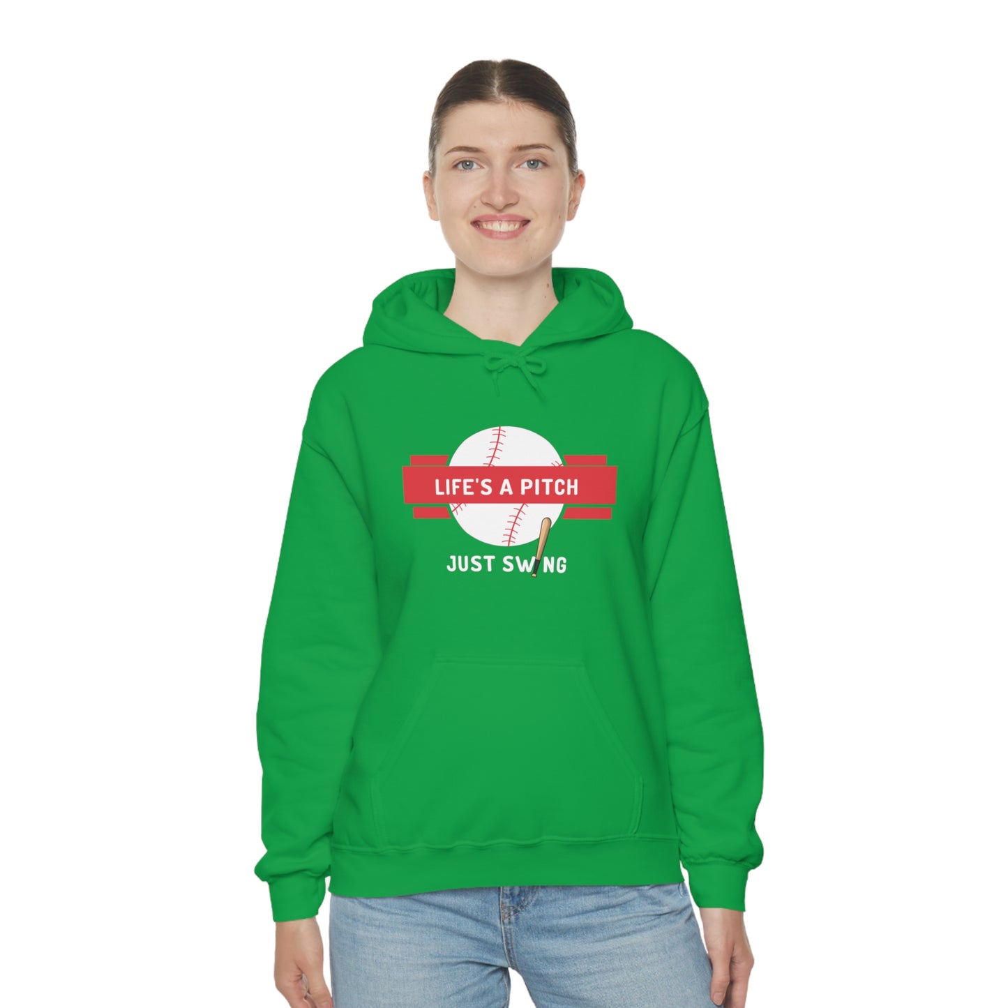 Life’s a Pitch Just Swing Unisex Heavy Blend™ Hooded Sweatshirt