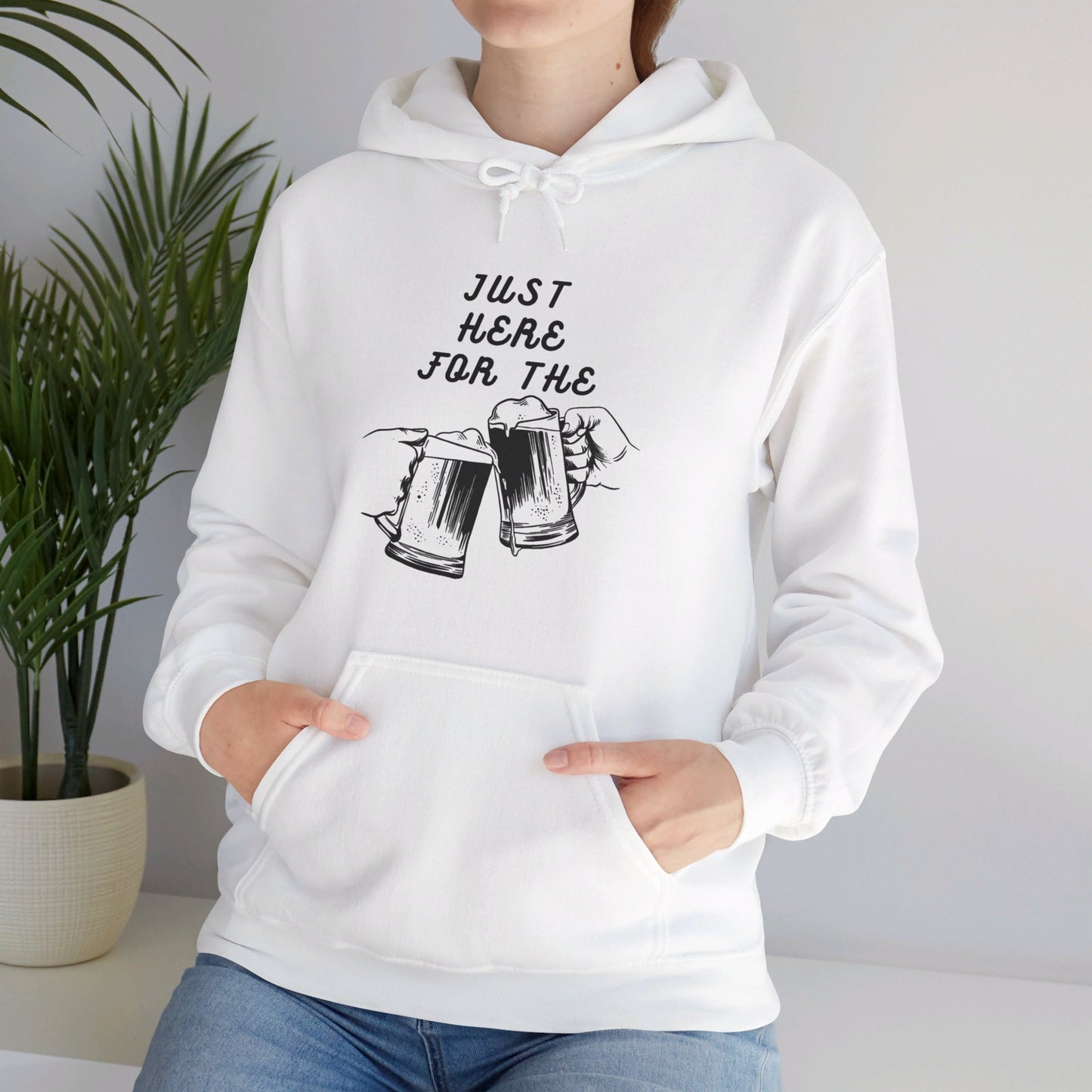 Just Here For The Beer / White Unisex Heavy Blend™ Hooded Sweatshirt