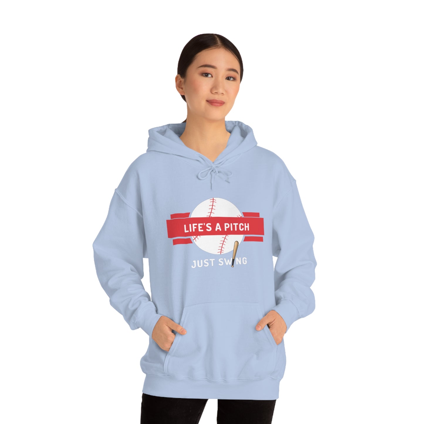 Life’s a Pitch Just Swing Unisex Heavy Blend™ Hooded Sweatshirt