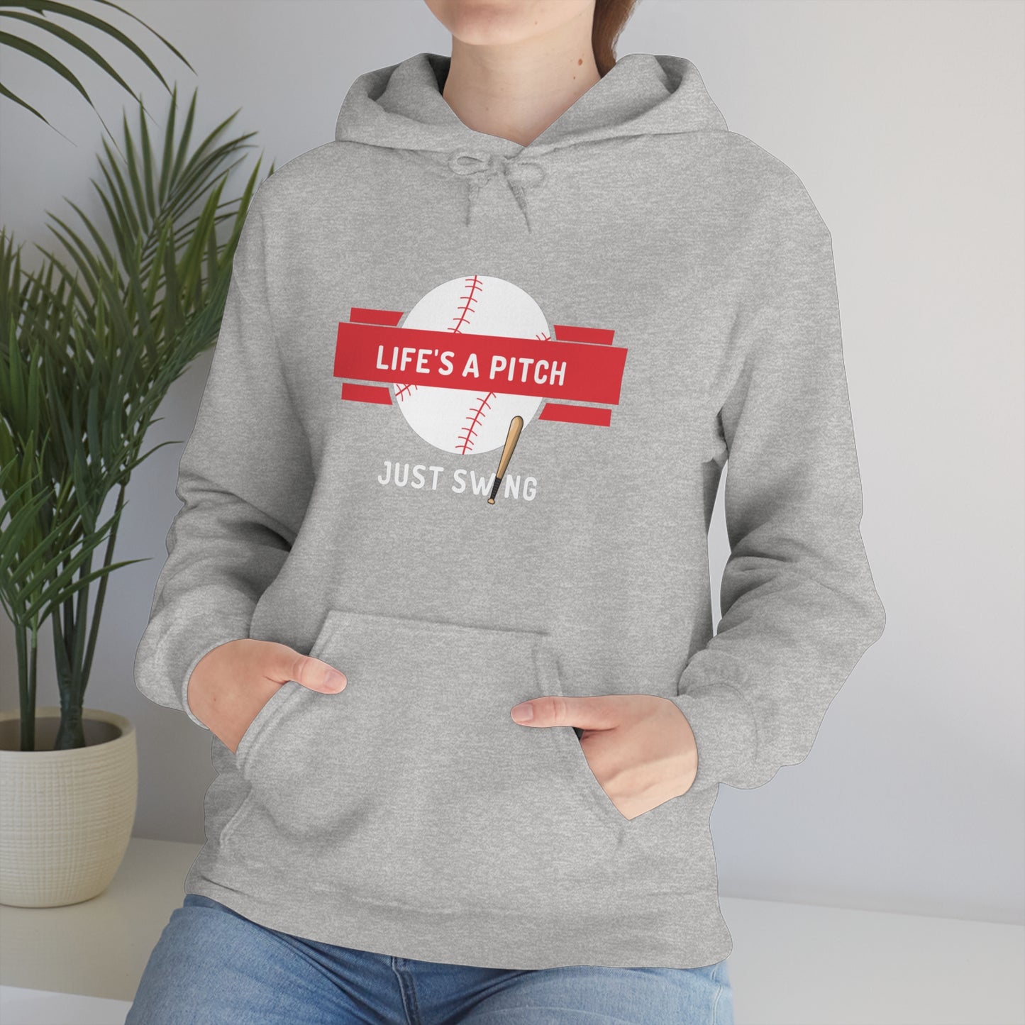 Life’s a Pitch Just Swing Unisex Heavy Blend™ Hooded Sweatshirt