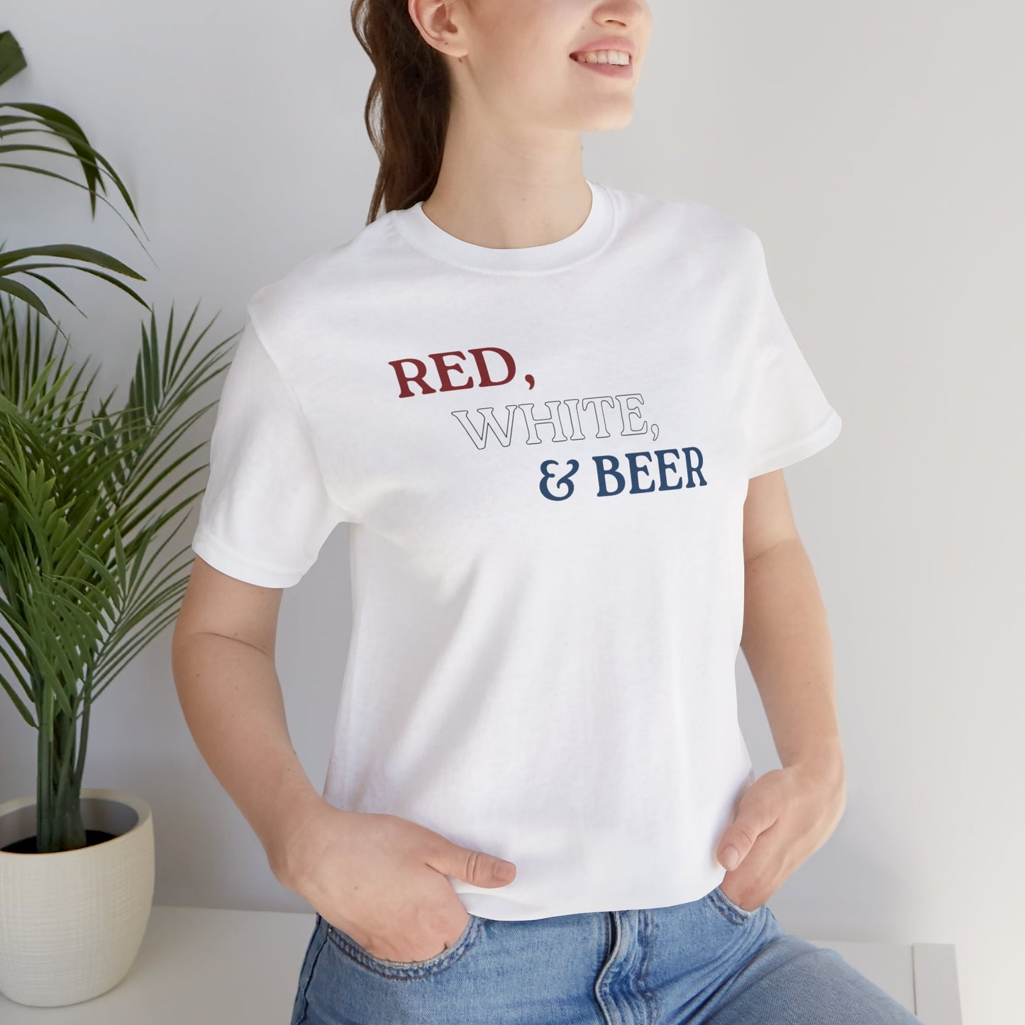 Red, White, & Beer Unisex Jersey Short Sleeve Tee