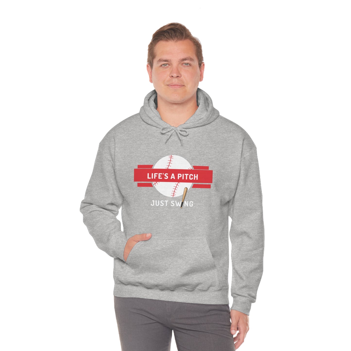 Life’s a Pitch Just Swing Unisex Heavy Blend™ Hooded Sweatshirt