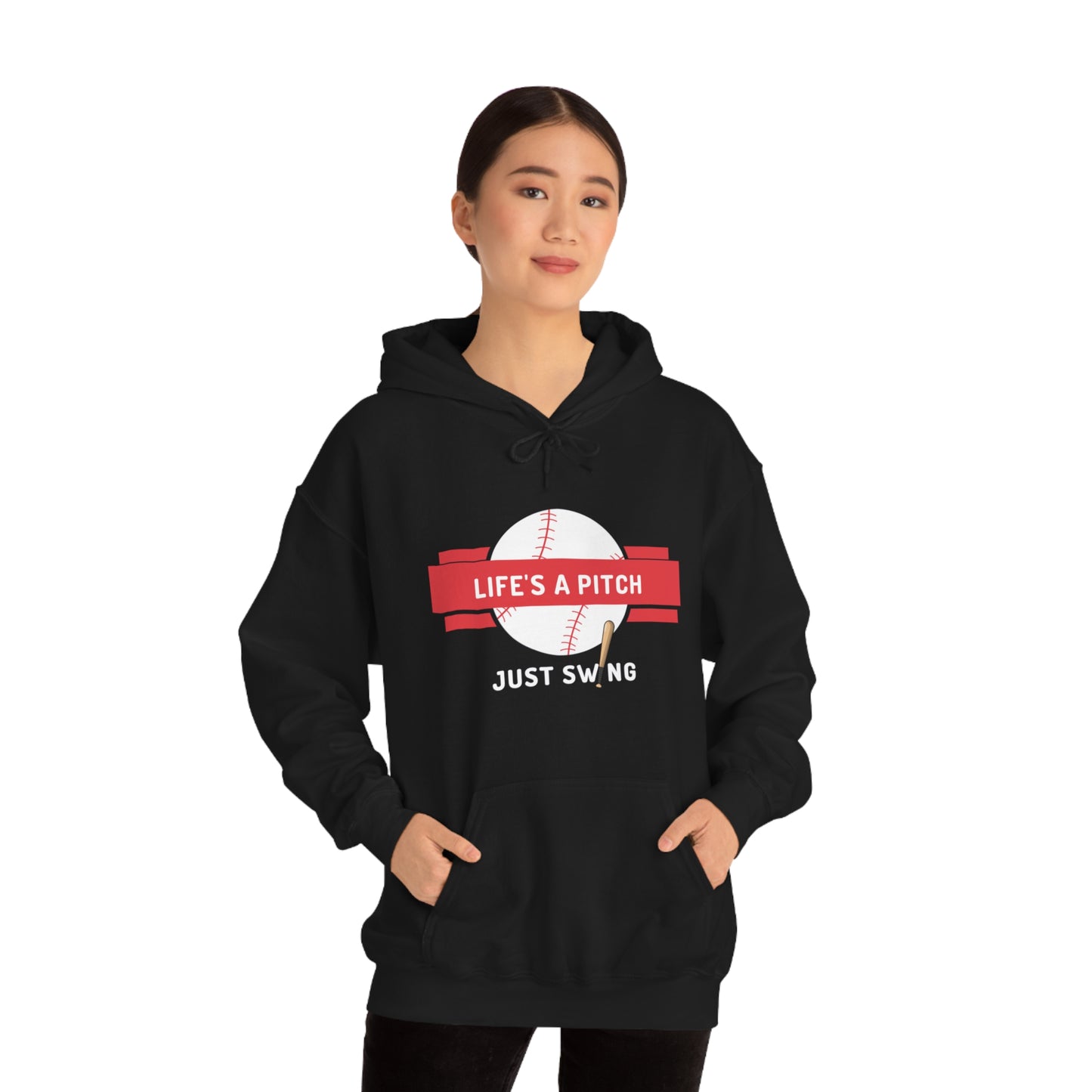 Life’s a Pitch Just Swing Unisex Heavy Blend™ Hooded Sweatshirt