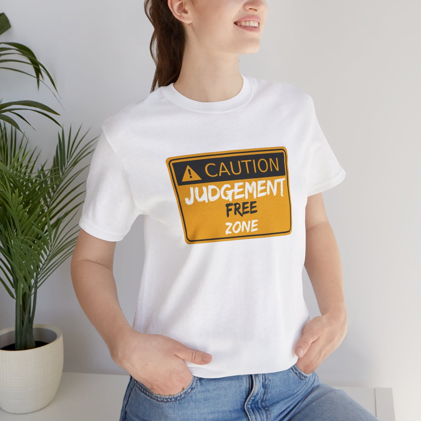 Caution Judgement Free Zone Unisex Jersey Short Sleeve Tee