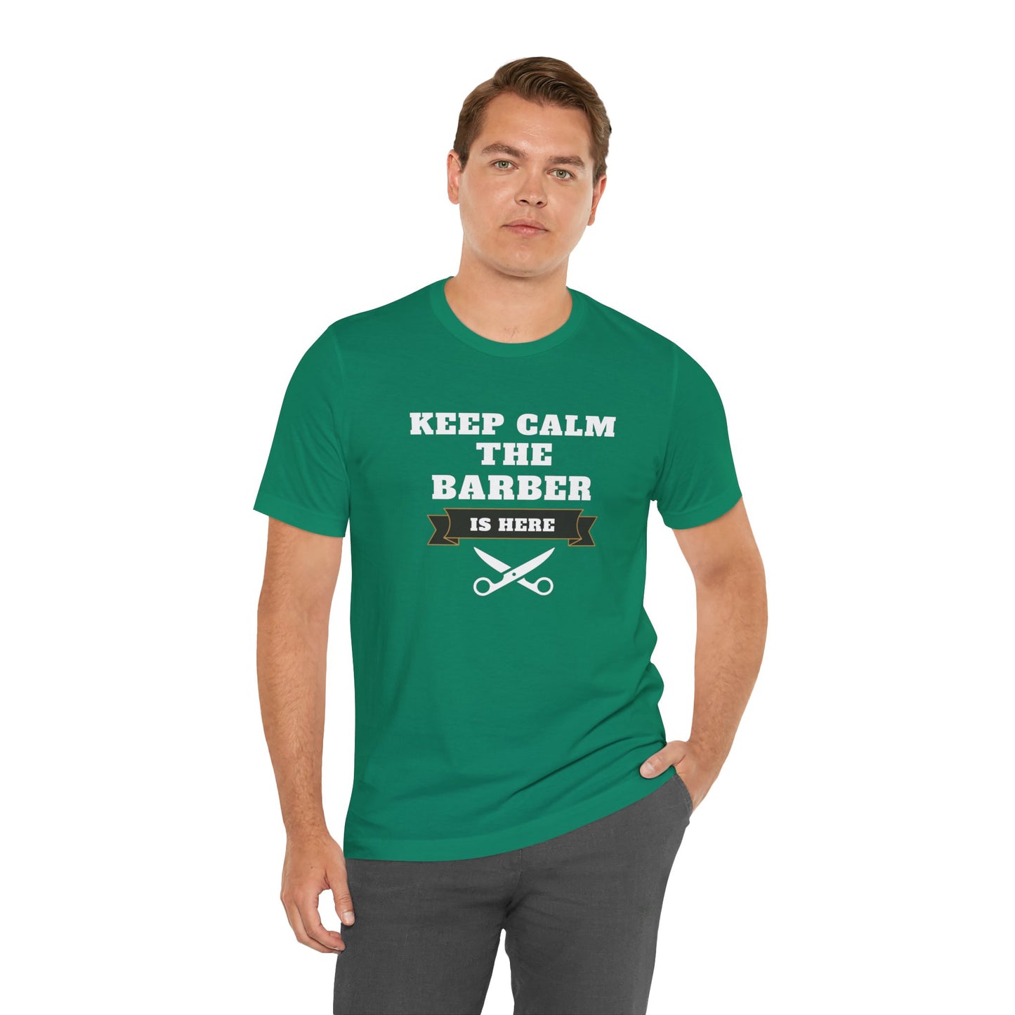 Barber/ Keep Calm The Barber Is Here Unisex Jersey Short Sleeve Tee