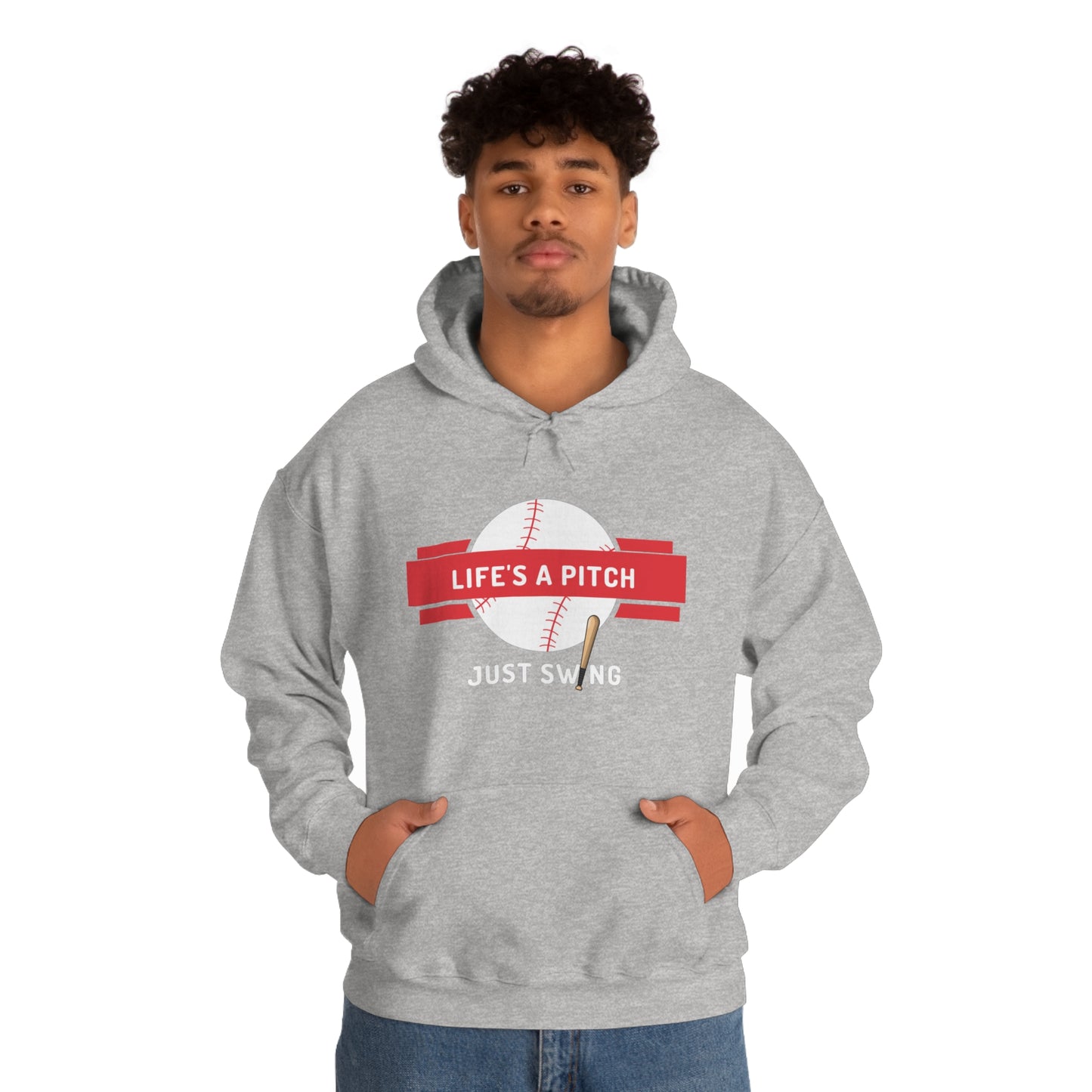 Life’s a Pitch Just Swing Unisex Heavy Blend™ Hooded Sweatshirt