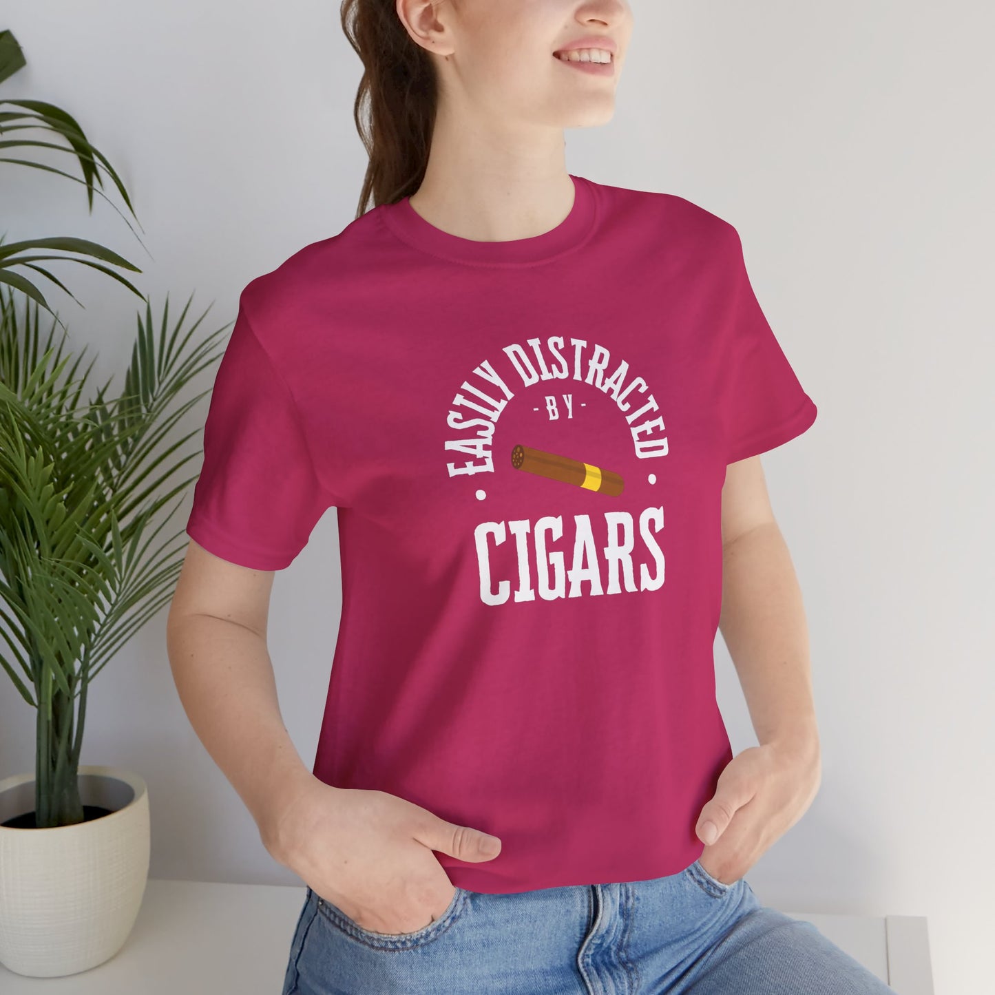 Cigar/ Easily Distracted By Cigars Unisex Jersey Short Sleeve Tee