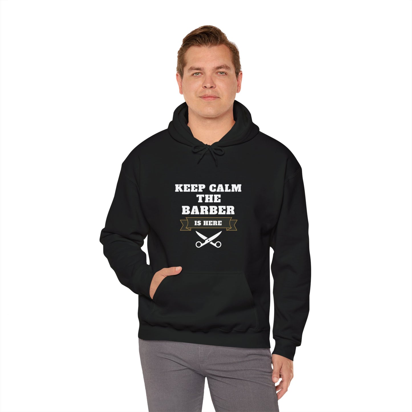 Barber/ Keep Calm The Barber Is Here Unisex Heavy Blend™ Hooded Sweatshirt