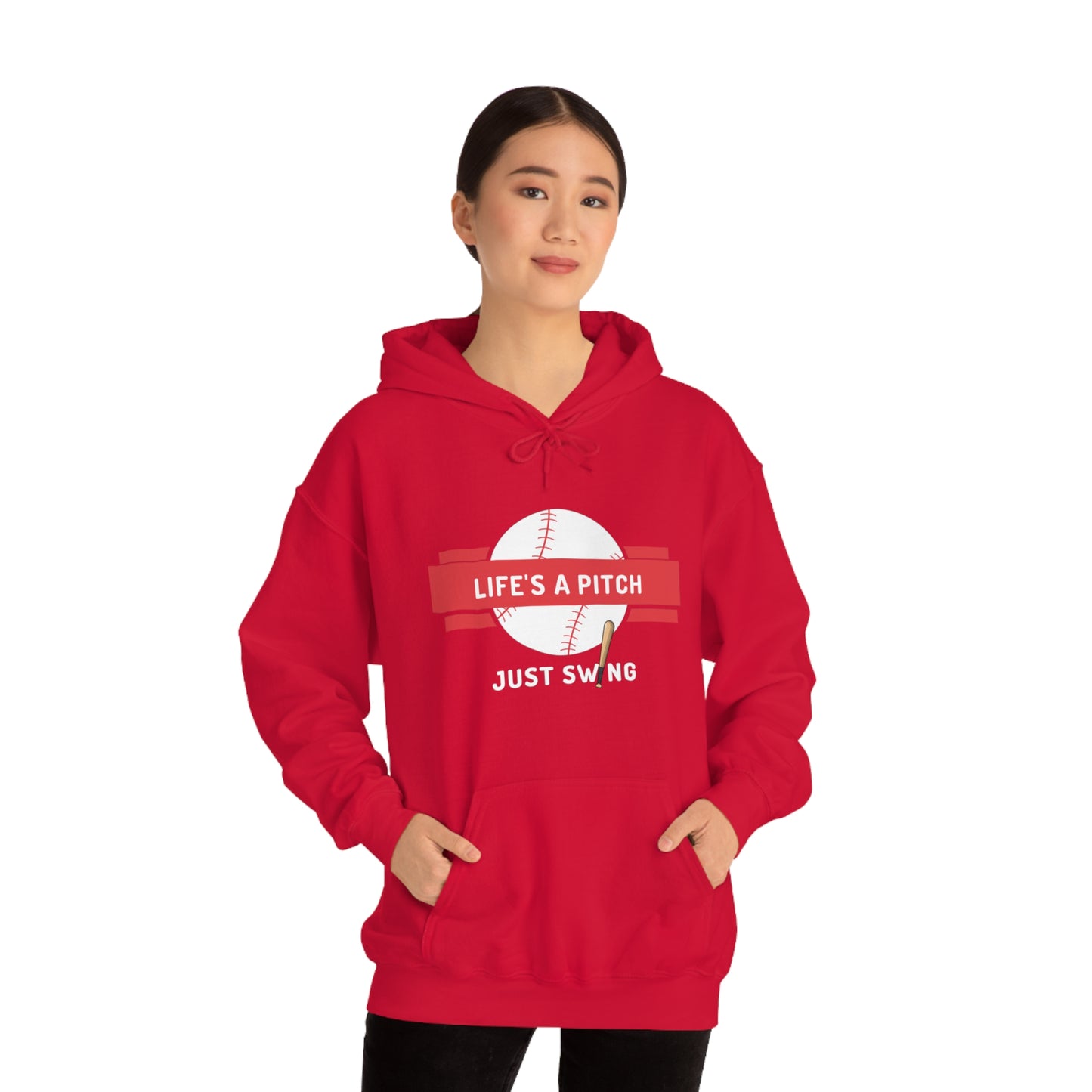 Life’s a Pitch Just Swing Unisex Heavy Blend™ Hooded Sweatshirt