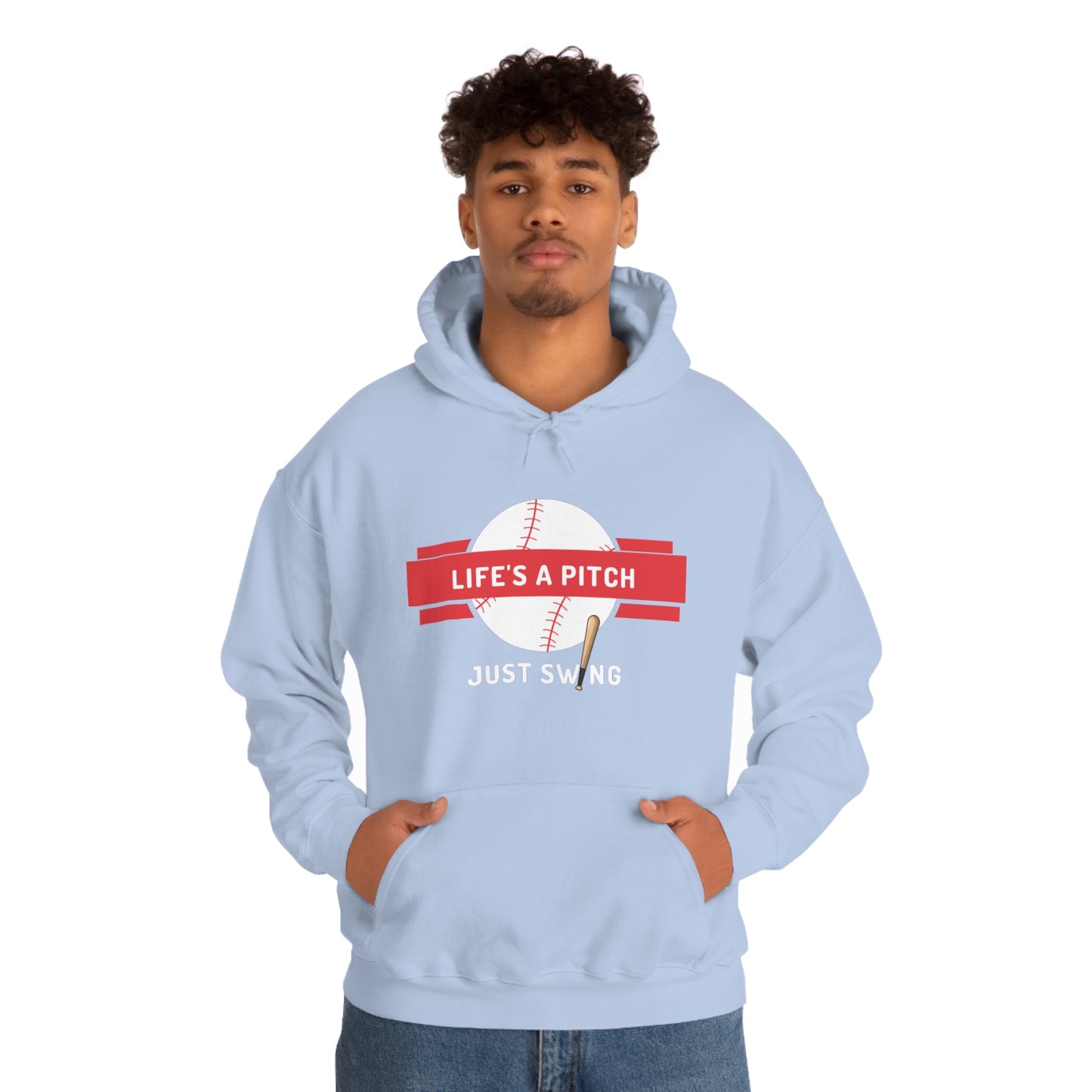 Life’s a Pitch Just Swing Unisex Heavy Blend™ Hooded Sweatshirt