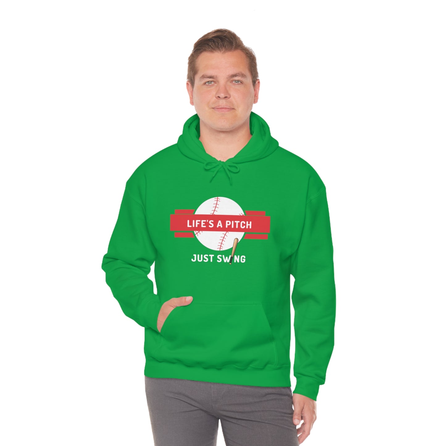 Life’s a Pitch Just Swing Unisex Heavy Blend™ Hooded Sweatshirt