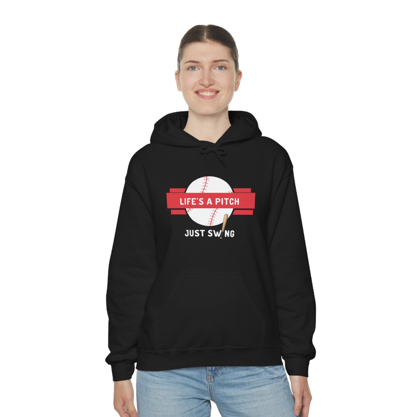 Life’s a Pitch Just Swing Unisex Heavy Blend™ Hooded Sweatshirt