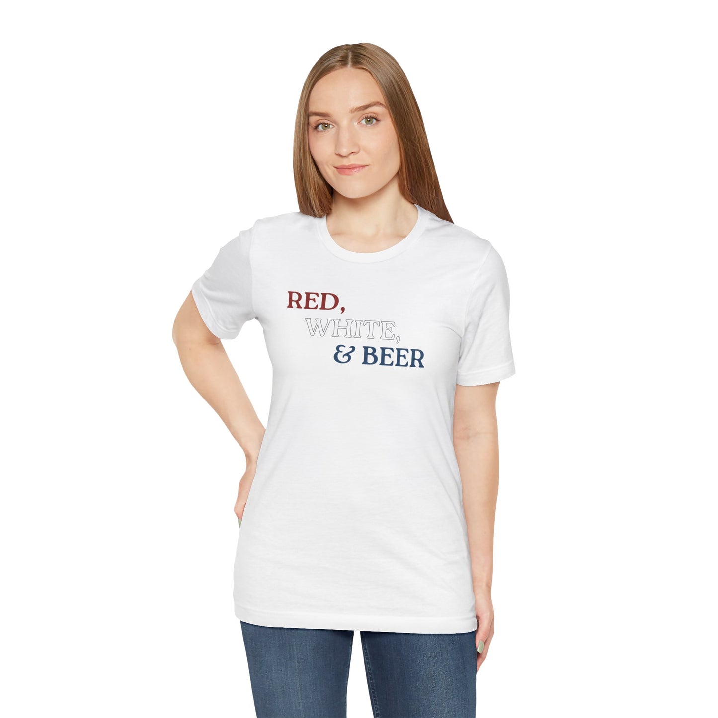 Red, White, & Beer Unisex Jersey Short Sleeve Tee