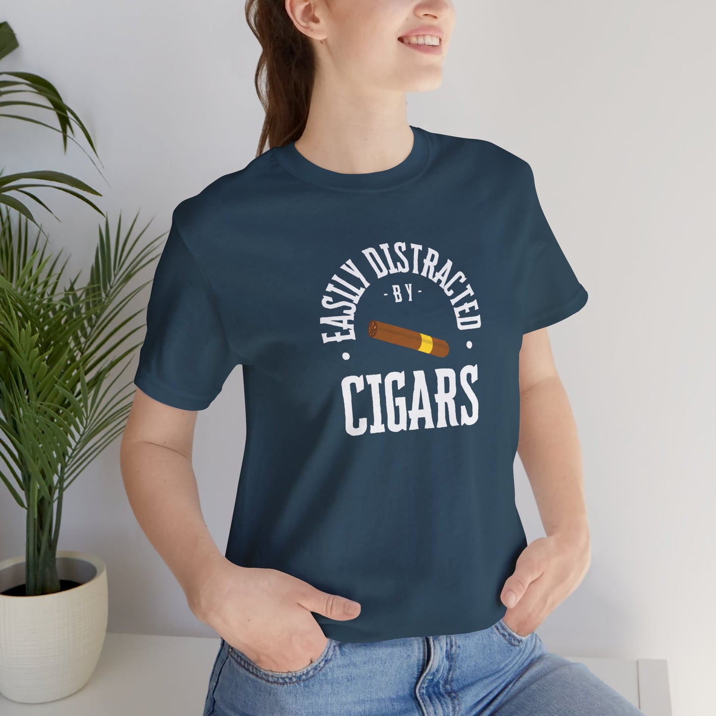 Cigar/ Easily Distracted By Cigars Unisex Jersey Short Sleeve Tee