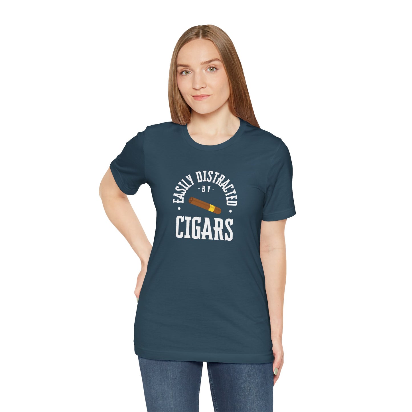 Cigar/ Easily Distracted By Cigars Unisex Jersey Short Sleeve Tee