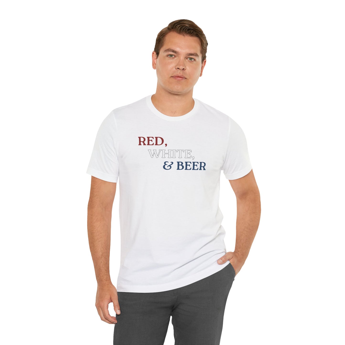 Red, White, & Beer Unisex Jersey Short Sleeve Tee