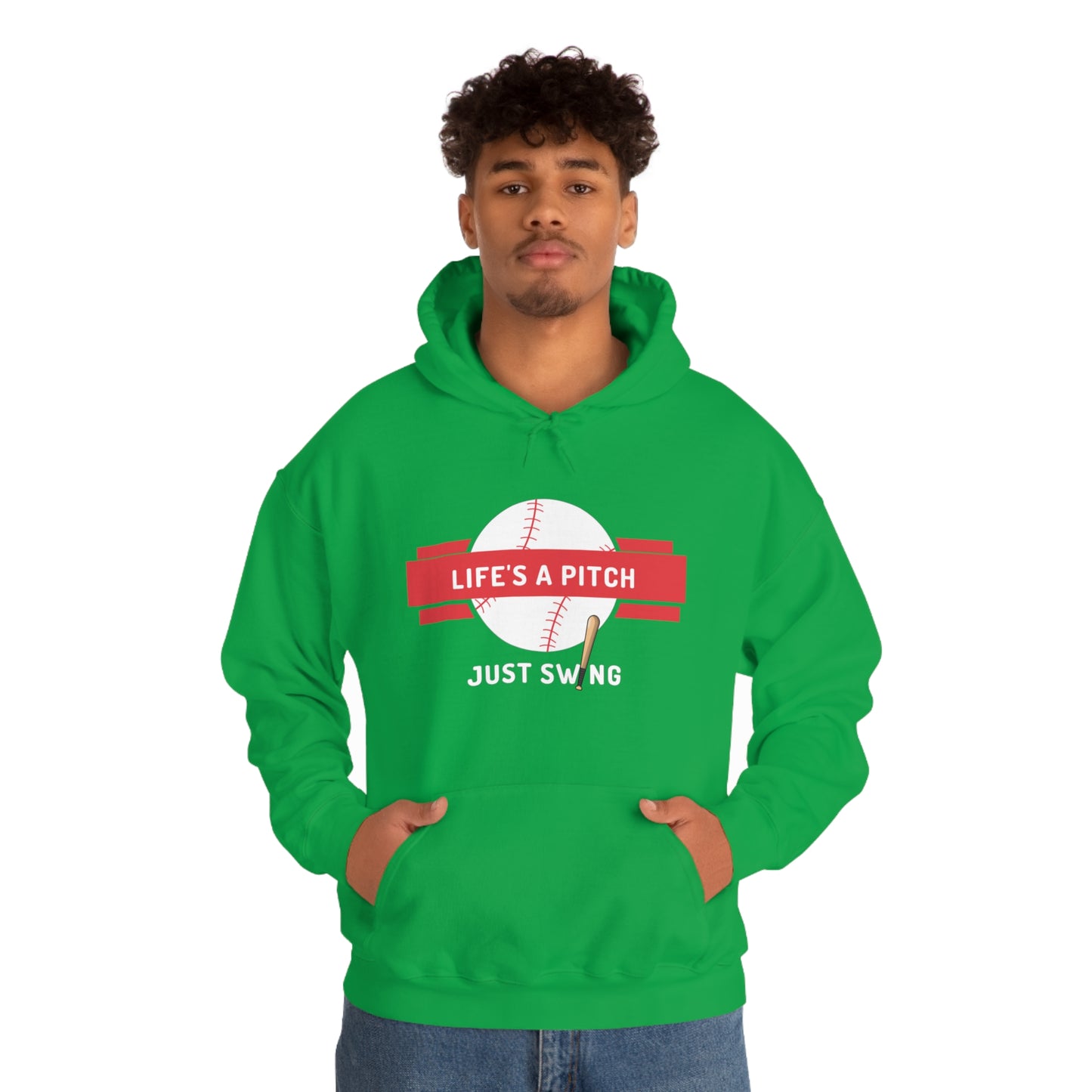 Life’s a Pitch Just Swing Unisex Heavy Blend™ Hooded Sweatshirt