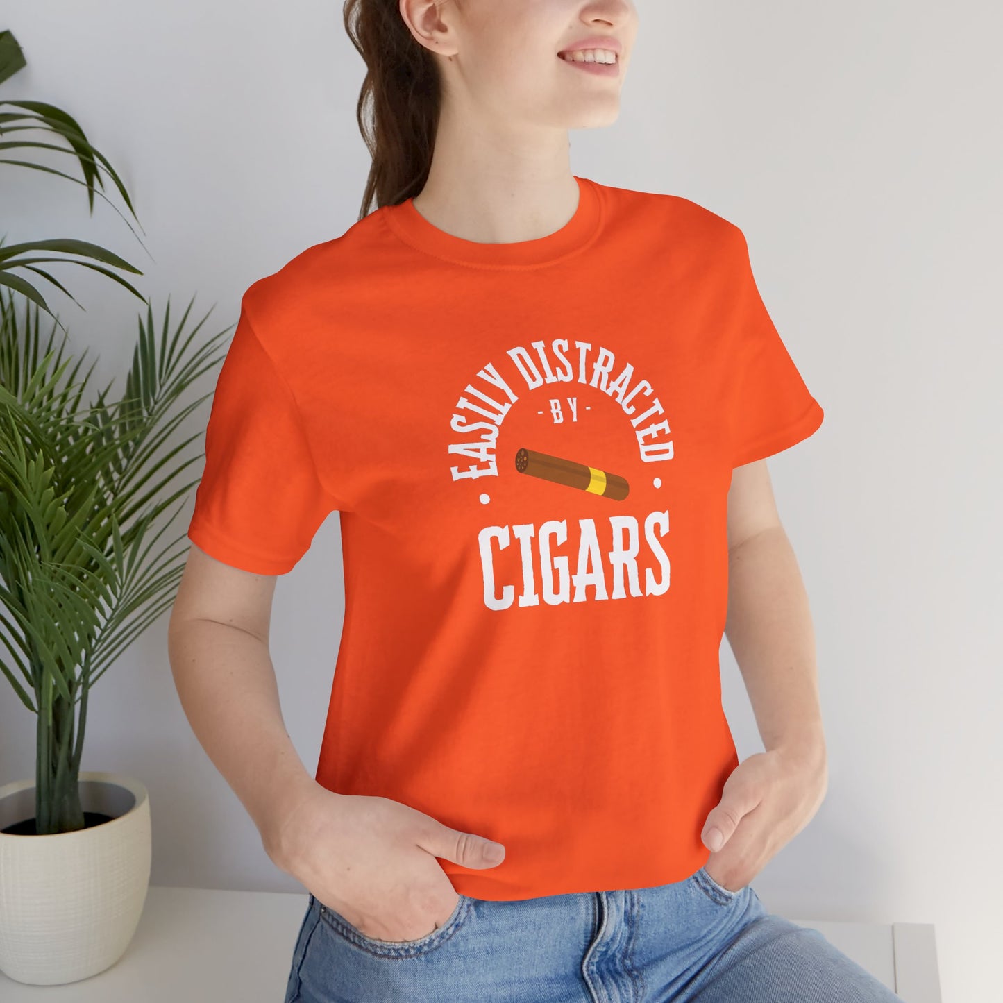 Cigar/ Easily Distracted By Cigars Unisex Jersey Short Sleeve Tee