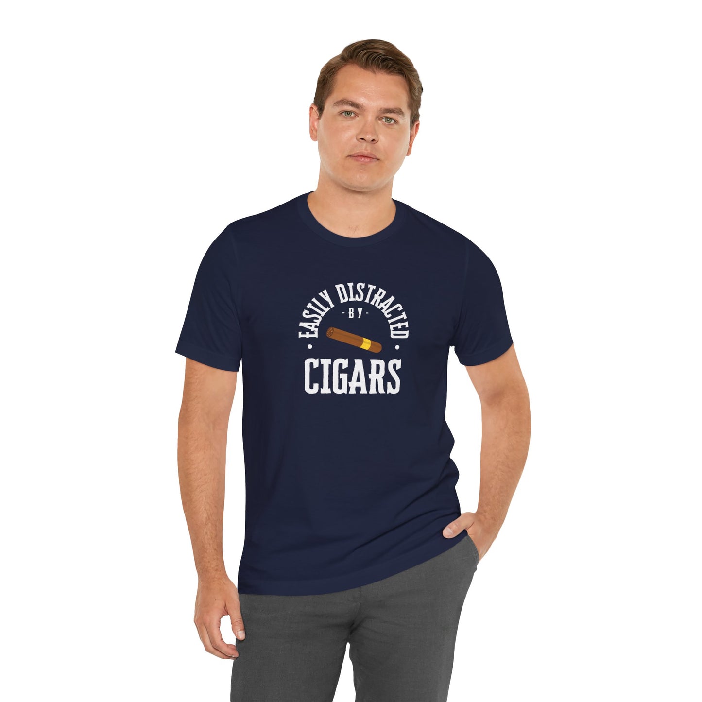 Cigar/ Easily Distracted By Cigars Unisex Jersey Short Sleeve Tee