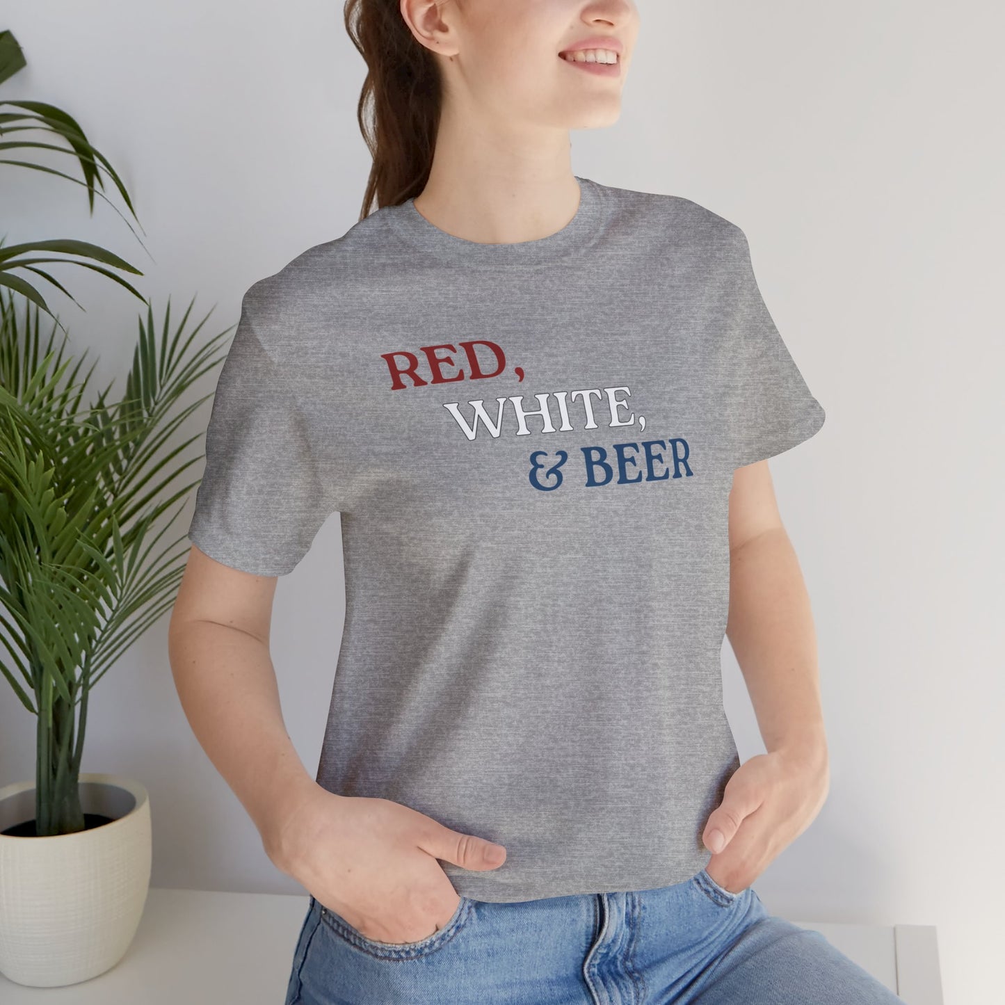 Red, White, & Beer Unisex Jersey Short Sleeve Tee