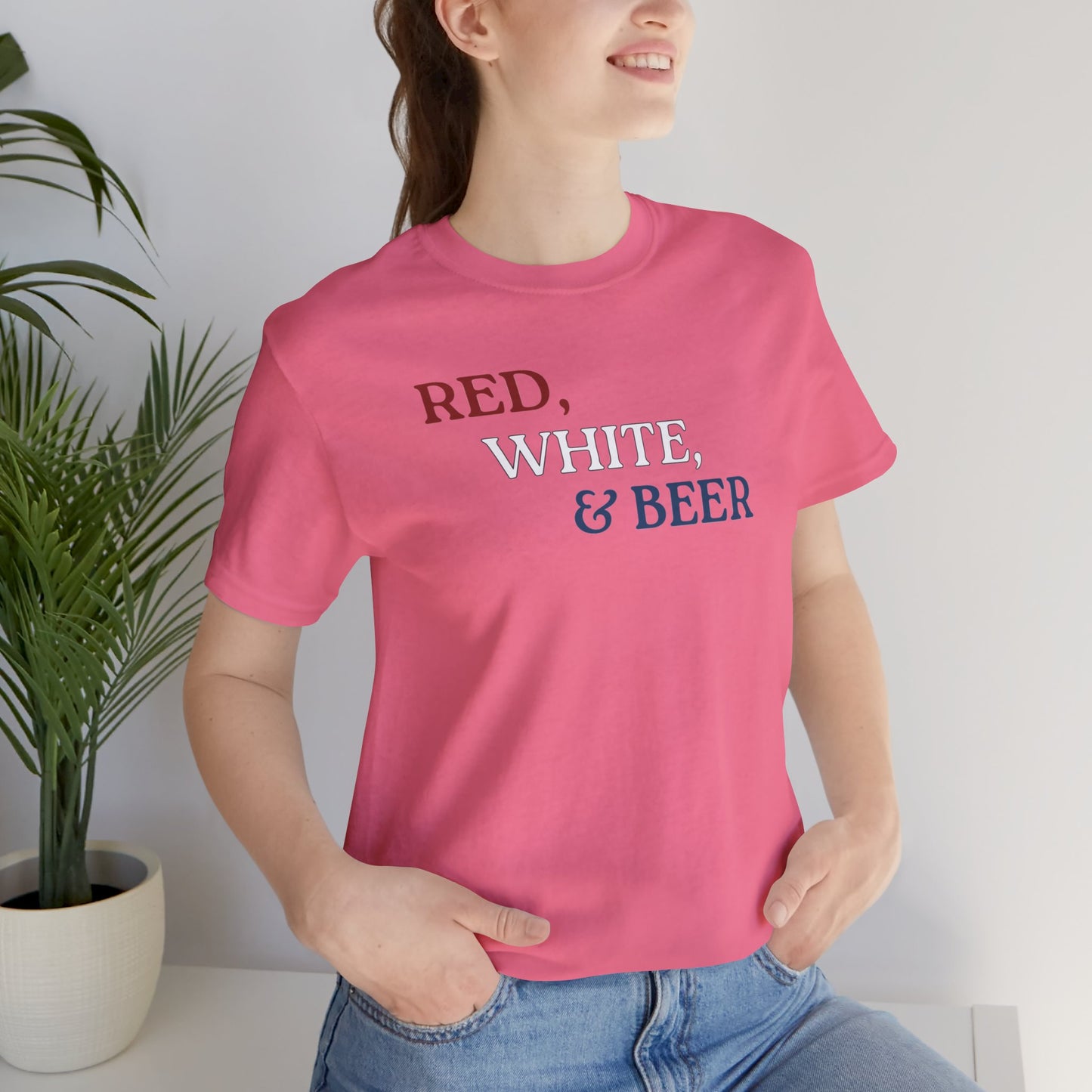 Red, White, & Beer Unisex Jersey Short Sleeve Tee