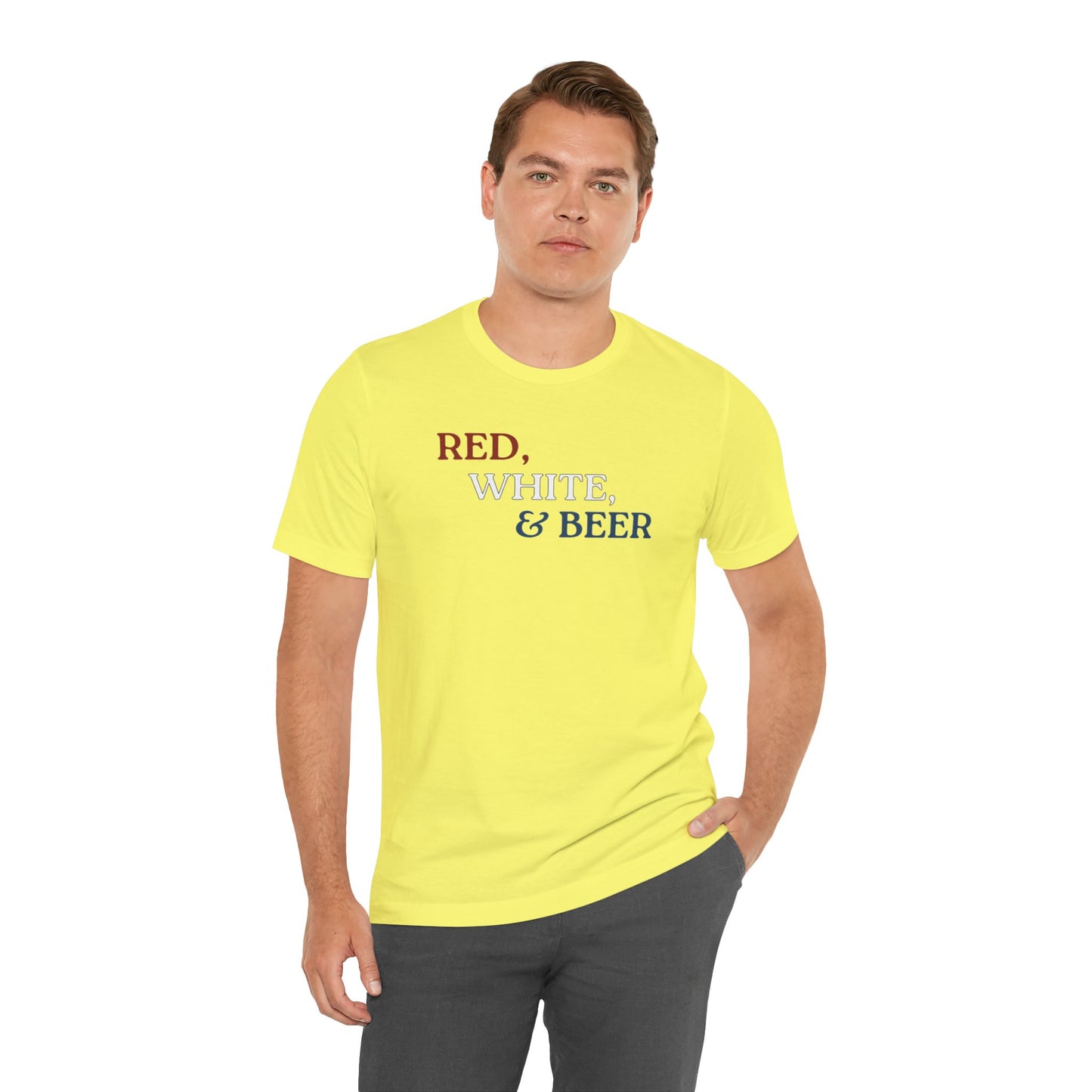 Red, White, & Beer Unisex Jersey Short Sleeve Tee