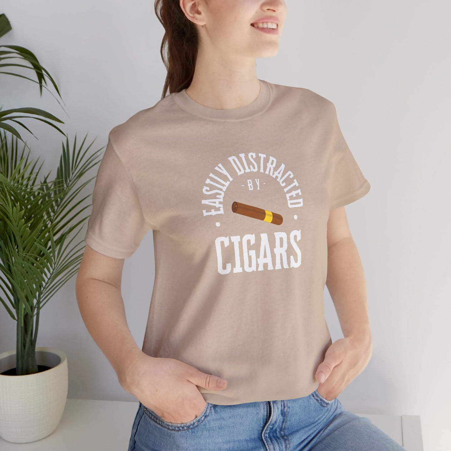 Cigar/ Easily Distracted By Cigars Unisex Jersey Short Sleeve Tee