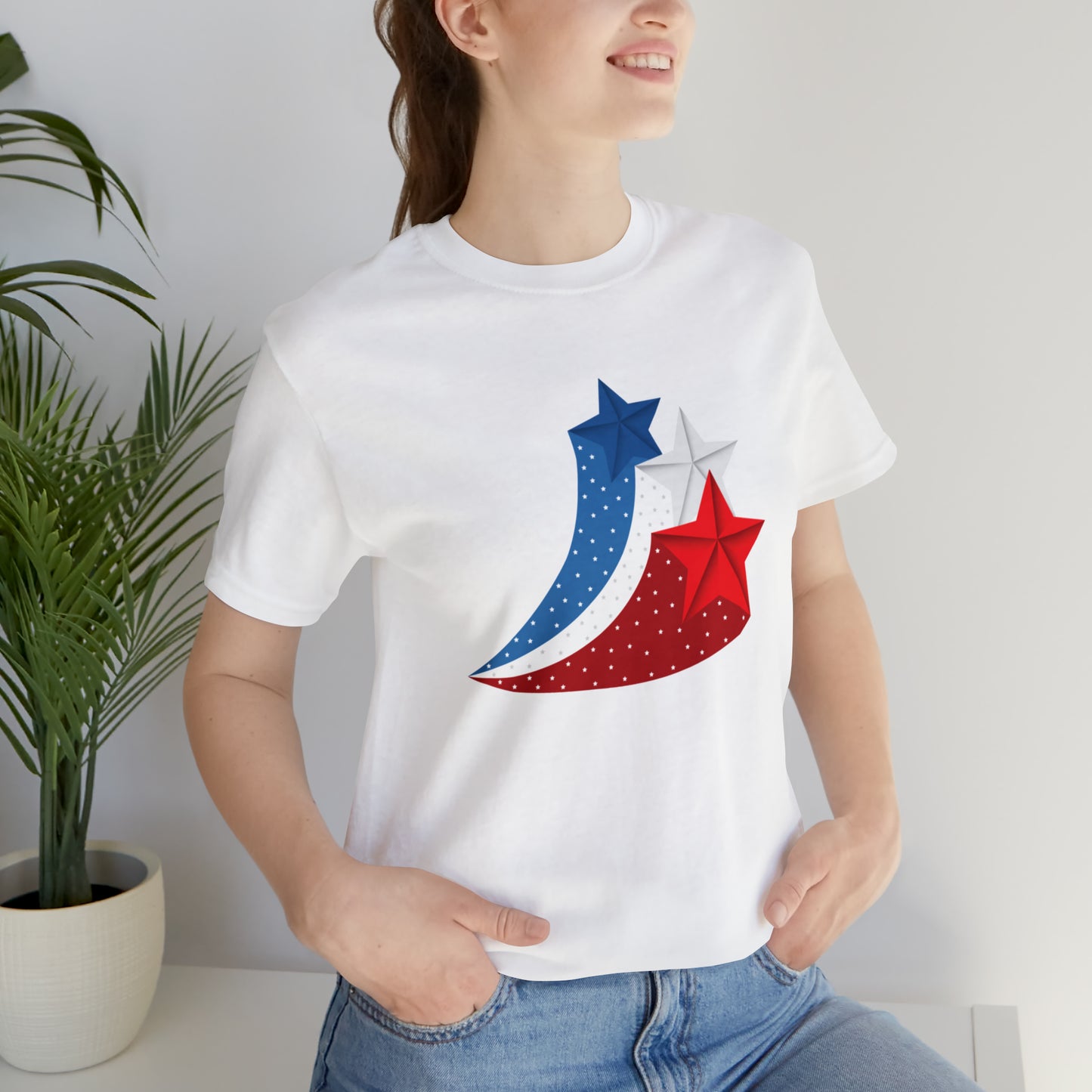 Red White Blue Stars Unisex Jersey Short Sleeve Tee