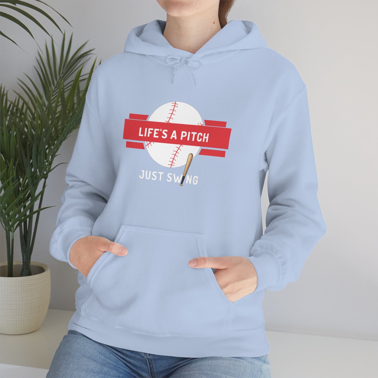 Life’s a Pitch Just Swing Unisex Heavy Blend™ Hooded Sweatshirt