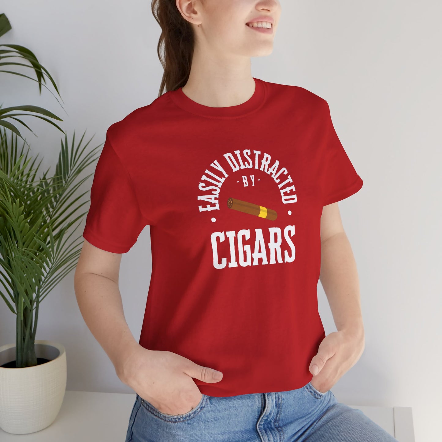 Cigar/ Easily Distracted By Cigars Unisex Jersey Short Sleeve Tee