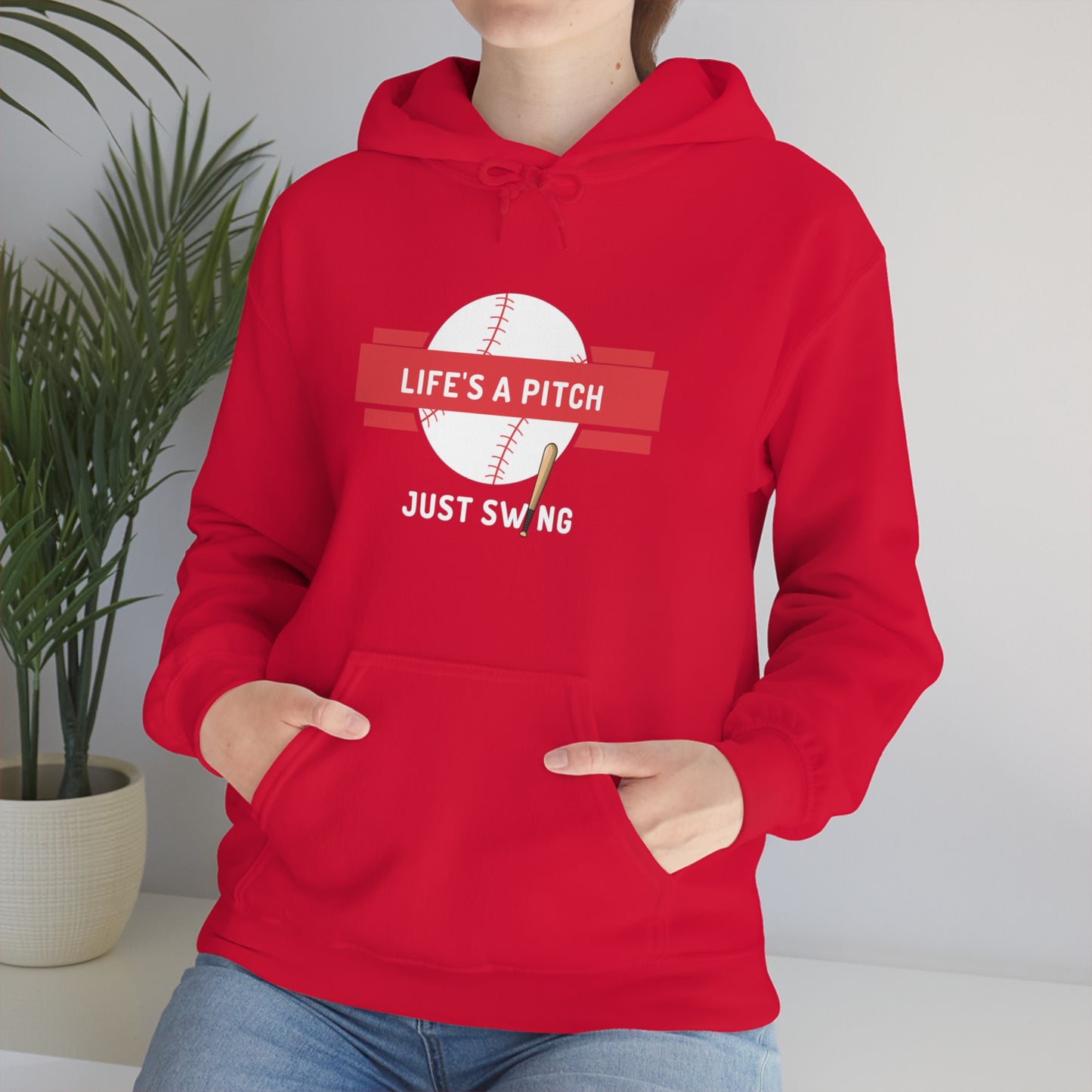 Life’s a Pitch Just Swing Unisex Heavy Blend™ Hooded Sweatshirt