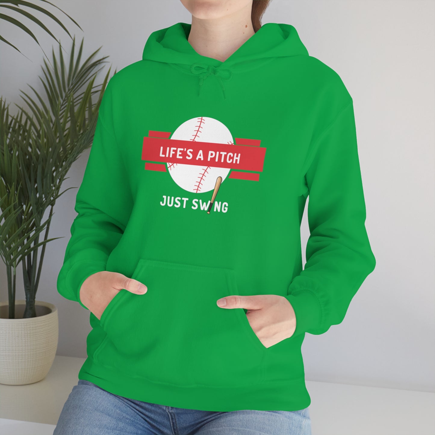 Life’s a Pitch Just Swing Unisex Heavy Blend™ Hooded Sweatshirt