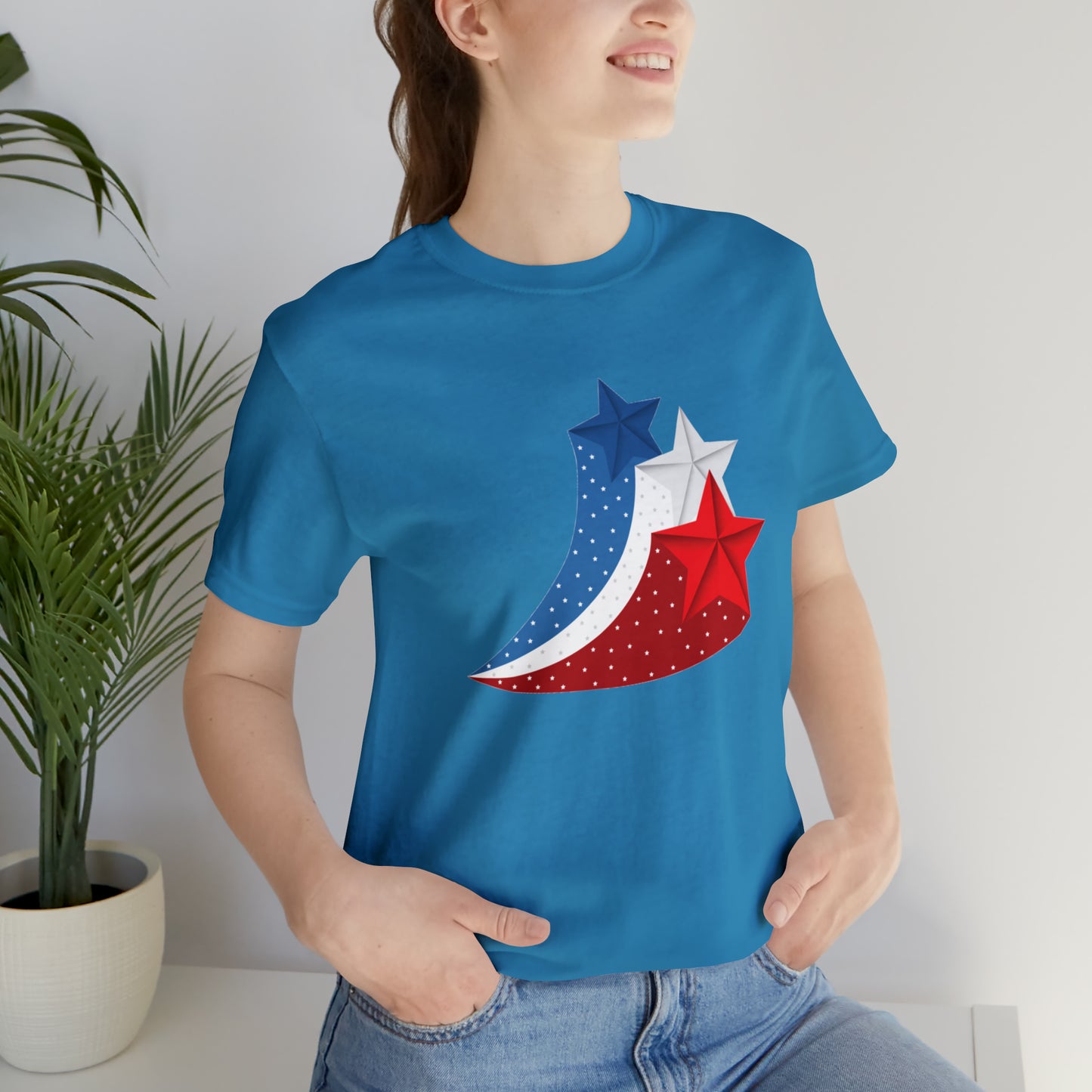 Red White Blue Stars Unisex Jersey Short Sleeve Tee