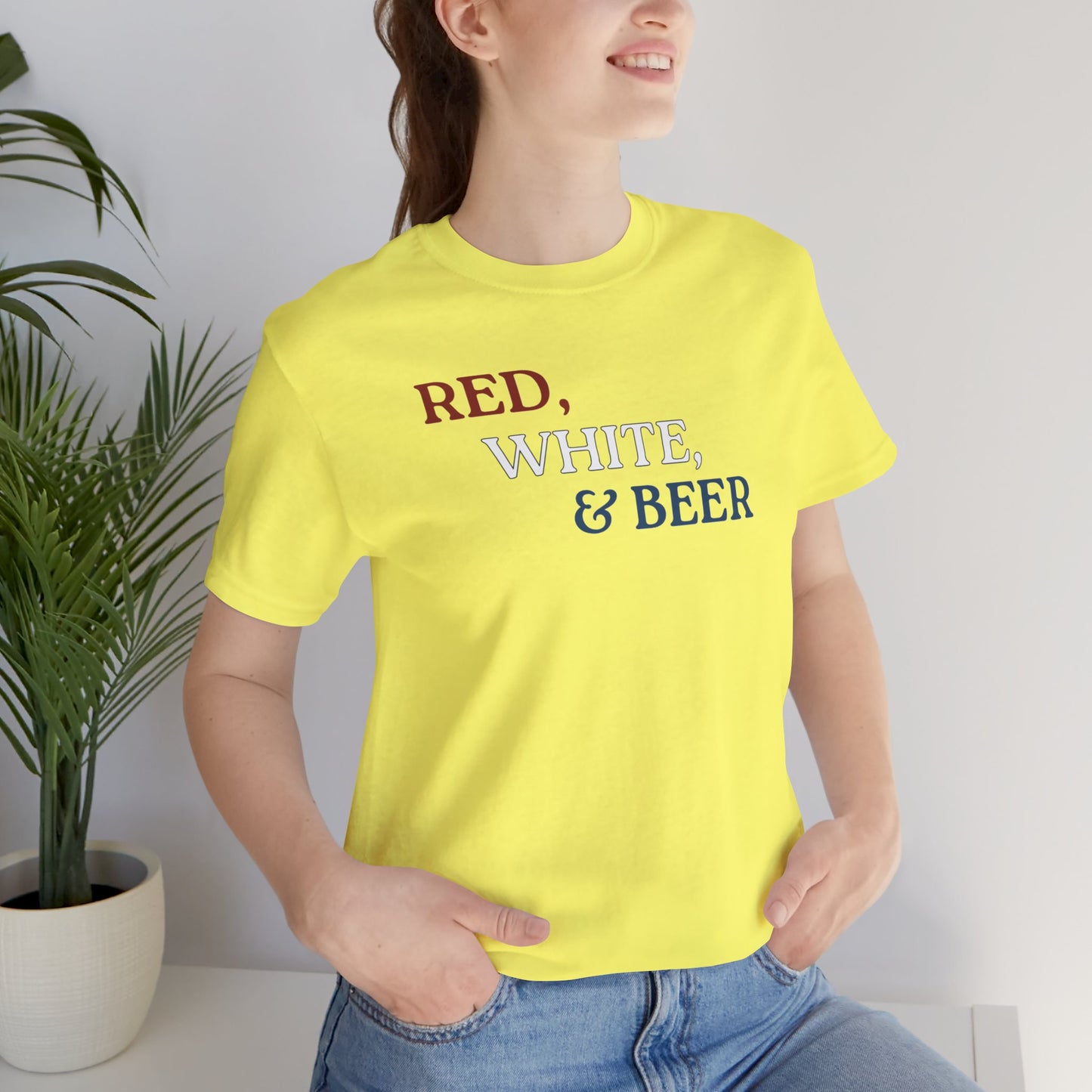 Red, White, & Beer Unisex Jersey Short Sleeve Tee