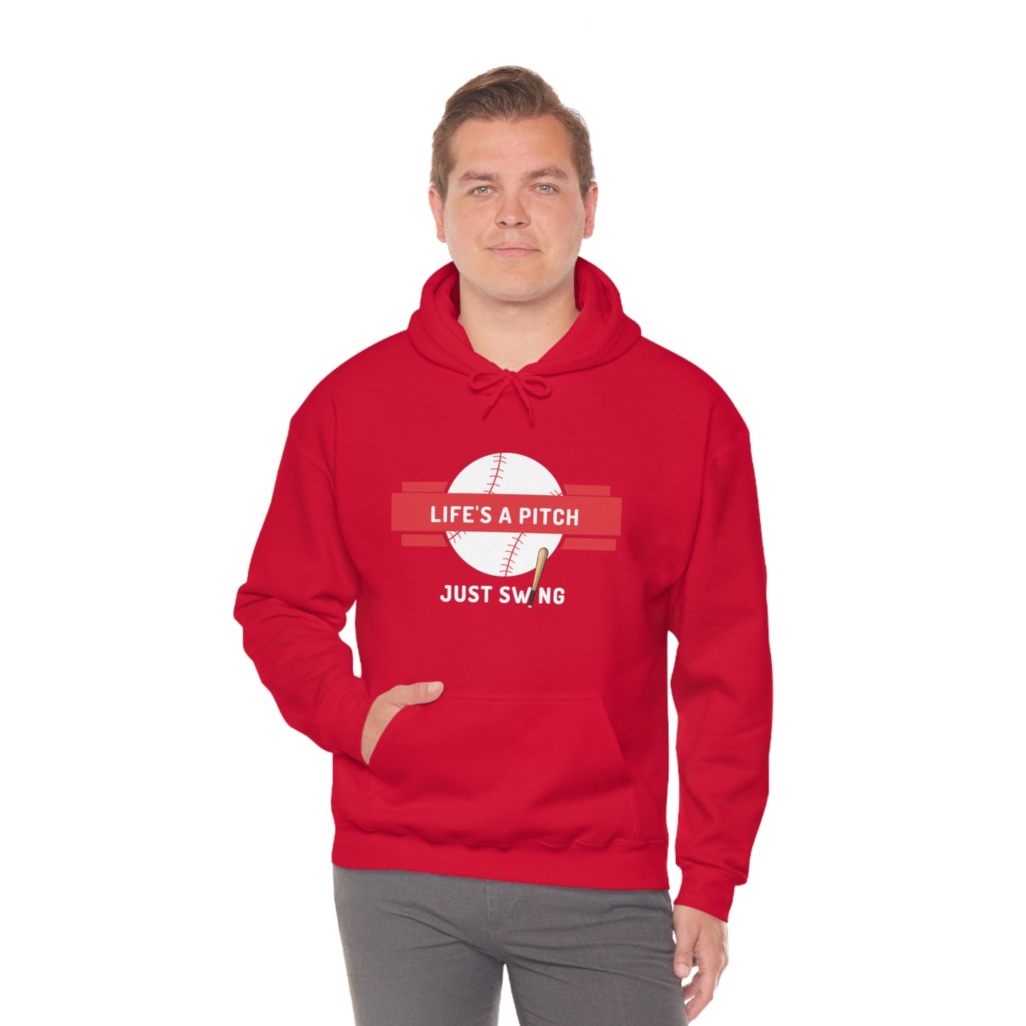 Life’s a Pitch Just Swing Unisex Heavy Blend™ Hooded Sweatshirt