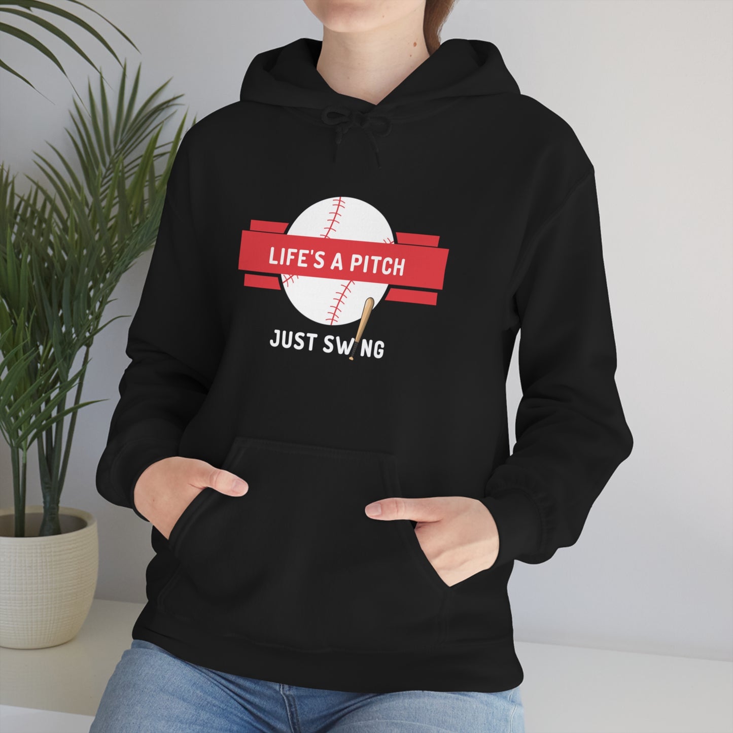 Life’s a Pitch Just Swing Unisex Heavy Blend™ Hooded Sweatshirt