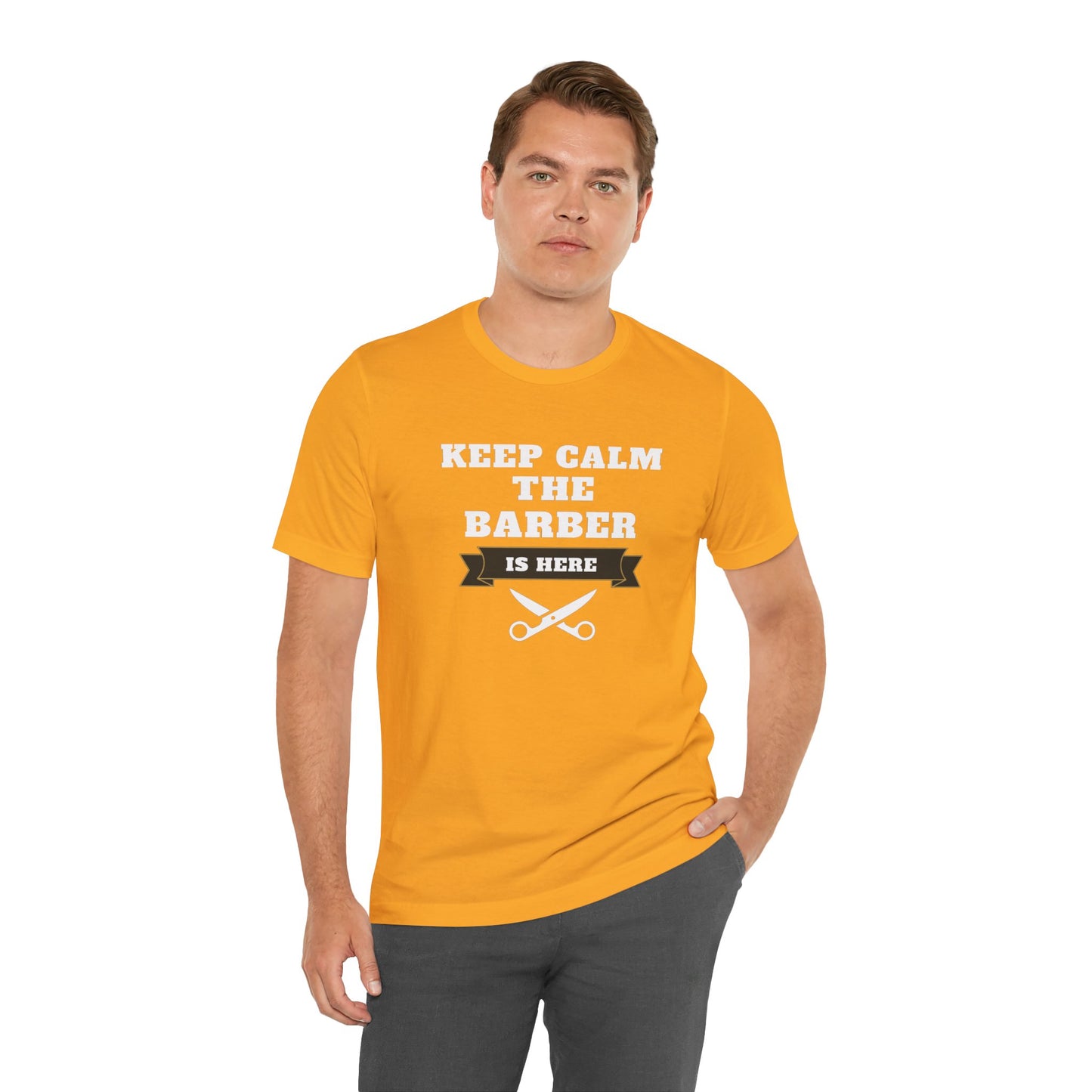 Barber/ Keep Calm The Barber Is Here Unisex Jersey Short Sleeve Tee