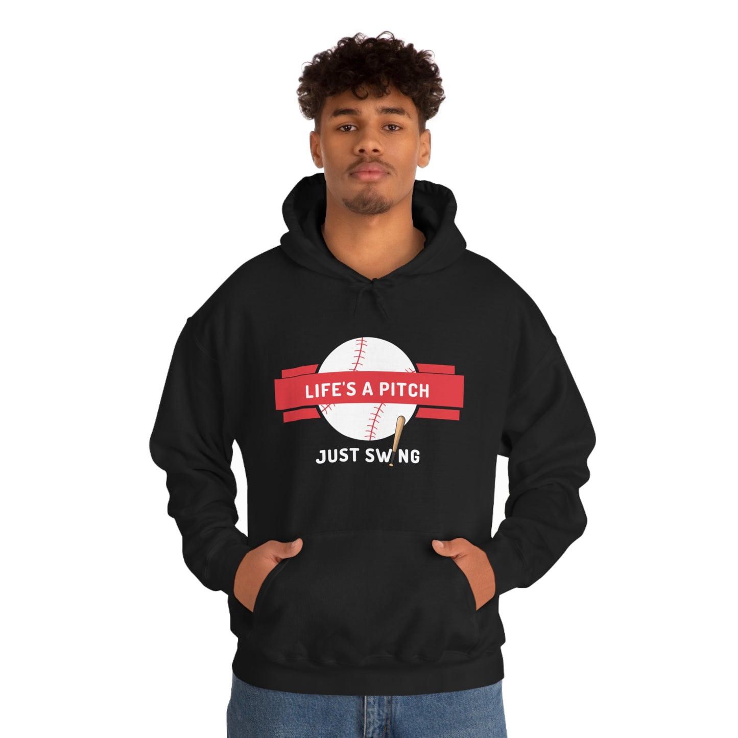 Life’s a Pitch Just Swing Unisex Heavy Blend™ Hooded Sweatshirt