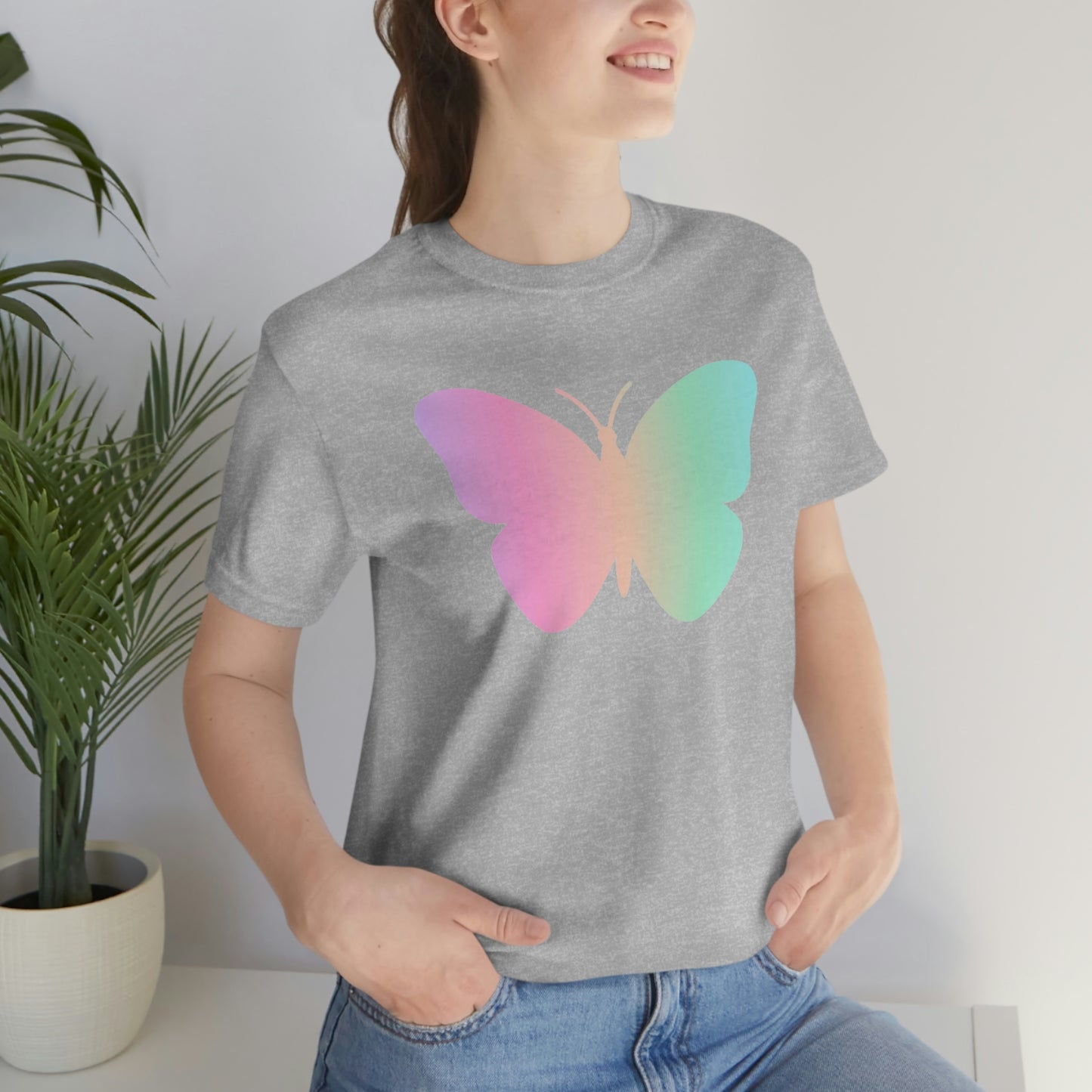 Butterfly Pink and Green Unisex Jersey Short Sleeve Tee