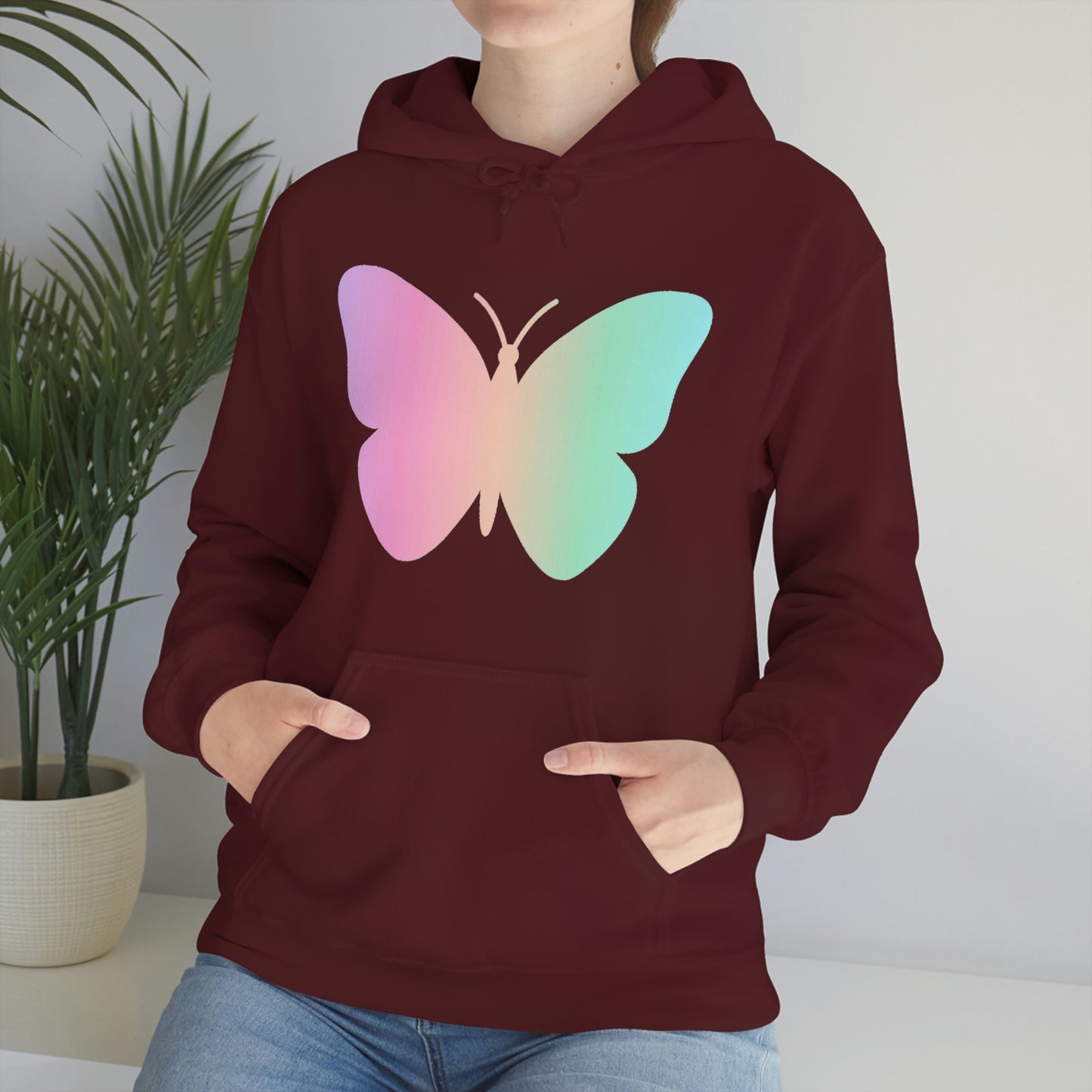 Butterfly Pink and Green Unisex Heavy Blend™ Hooded Sweatshirt