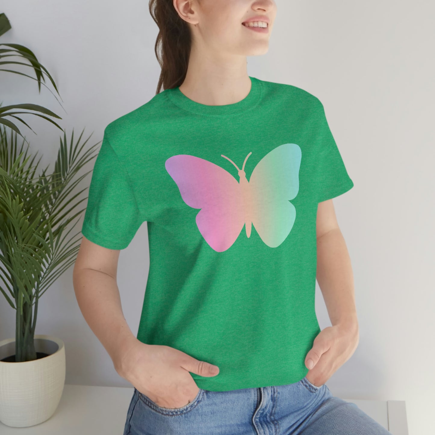 Butterfly Pink and Green Unisex Jersey Short Sleeve Tee