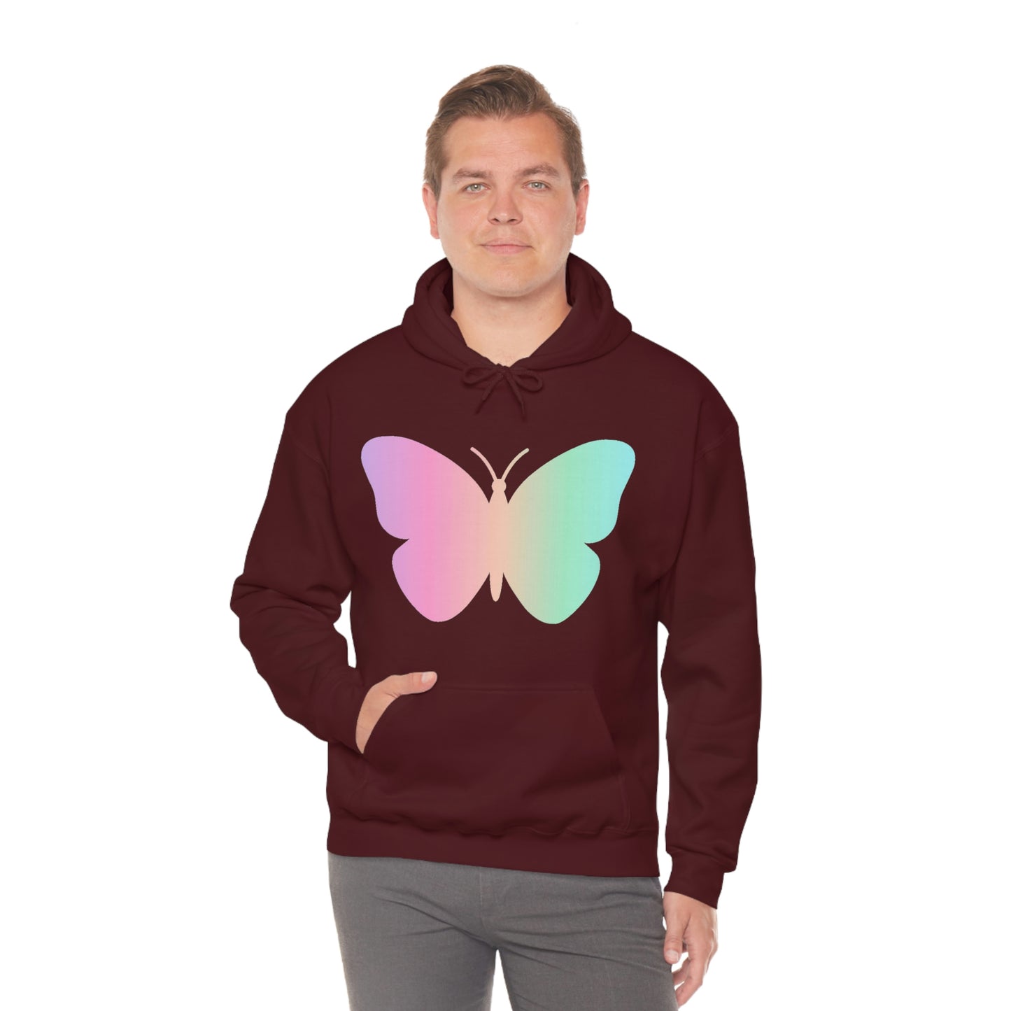 Butterfly Pink and Green Unisex Heavy Blend™ Hooded Sweatshirt