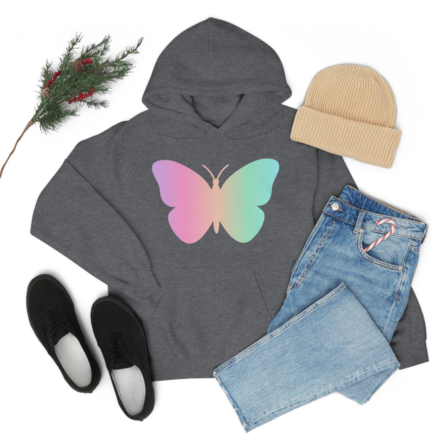 Butterfly Pink and Green Unisex Heavy Blend™ Hooded Sweatshirt