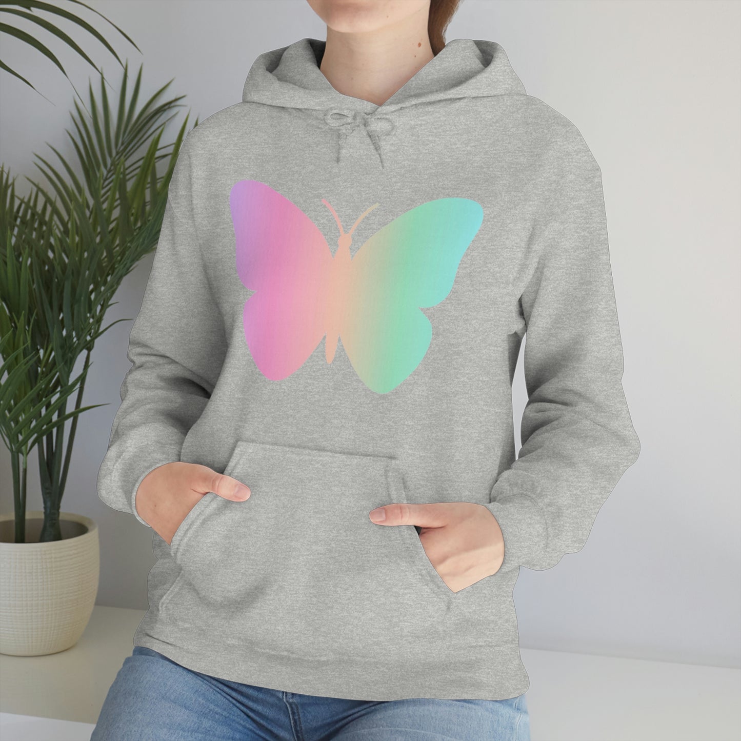 Butterfly Pink and Green Unisex Heavy Blend™ Hooded Sweatshirt