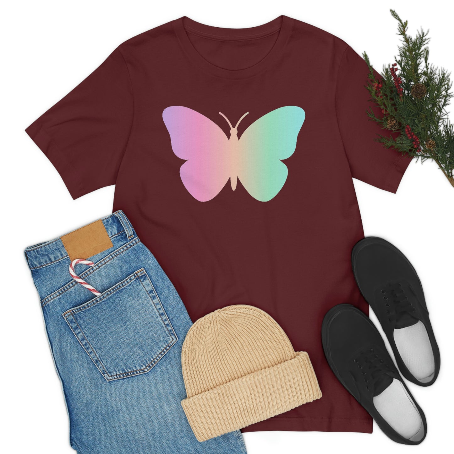 Butterfly Pink and Green Unisex Jersey Short Sleeve Tee